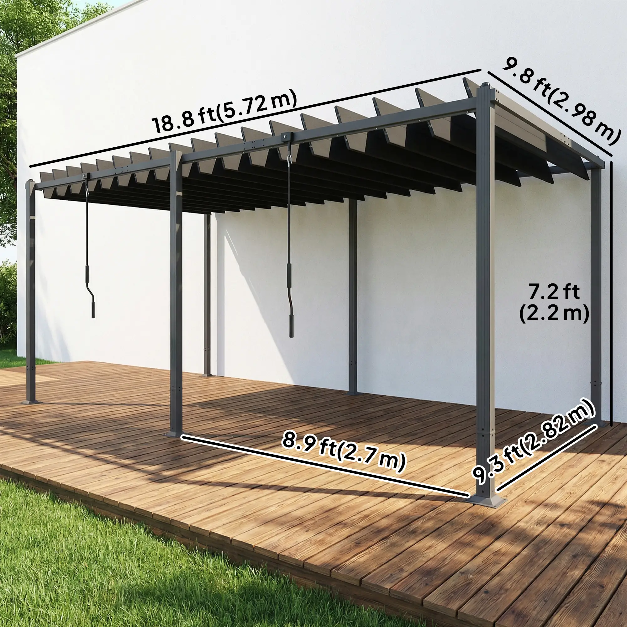 10' x 19' Dark Grey Louvered Pergola, UPF50+ Adjustable Roof, Aluminum Frame, Dark Grey - Image 3