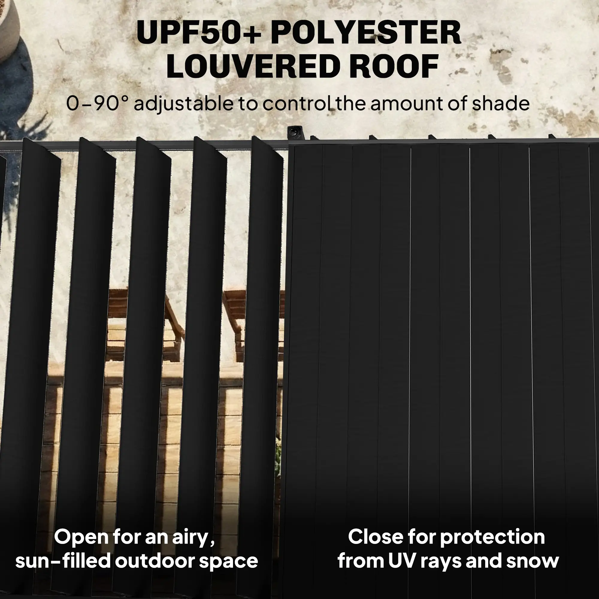 10' x 19' Dark Grey Louvered Pergola, UPF50+ Adjustable Roof, Aluminum Frame, Dark Grey - Image 4