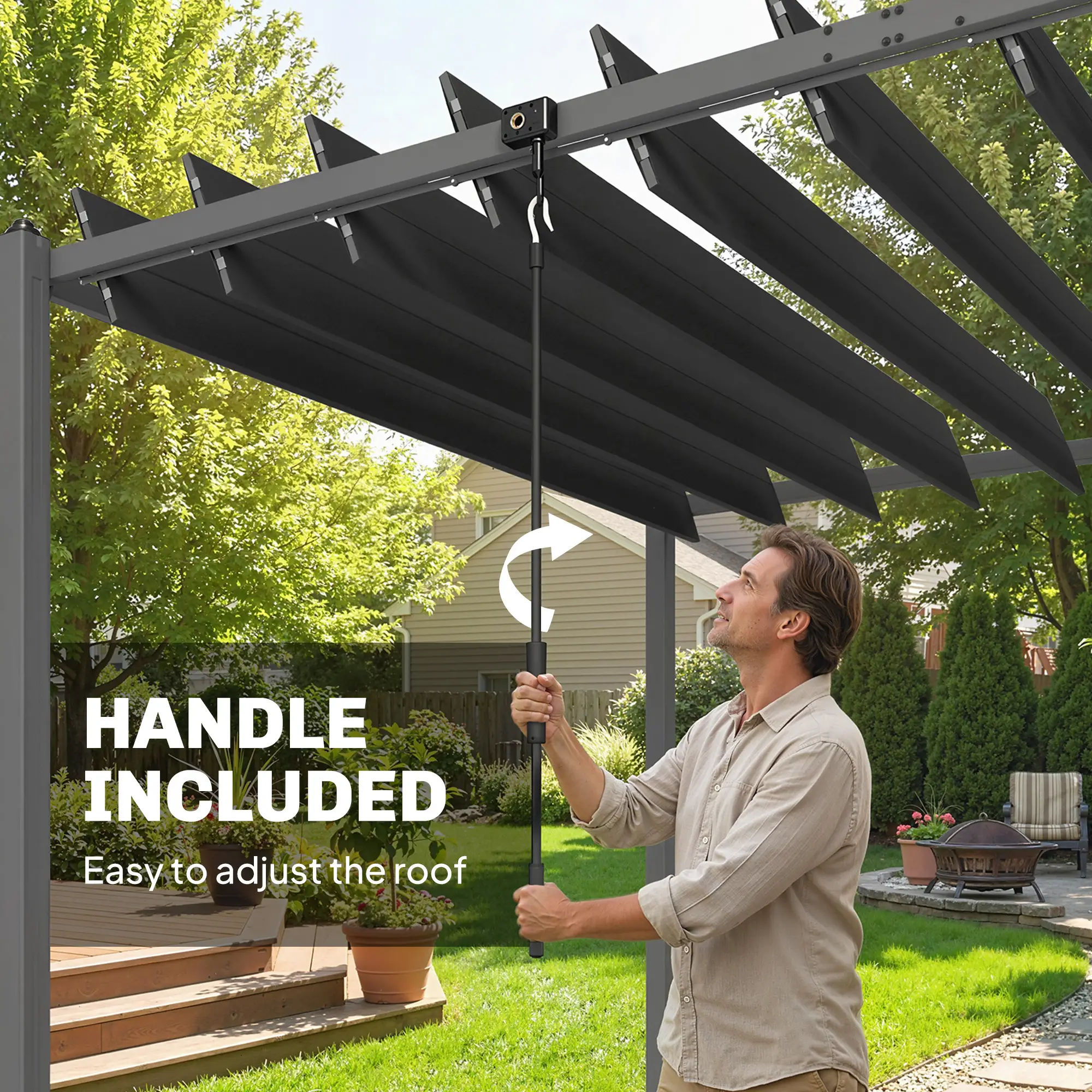 10' x 19' Dark Grey Louvered Pergola, UPF50+ Adjustable Roof, Aluminum Frame, Dark Grey - Image 6