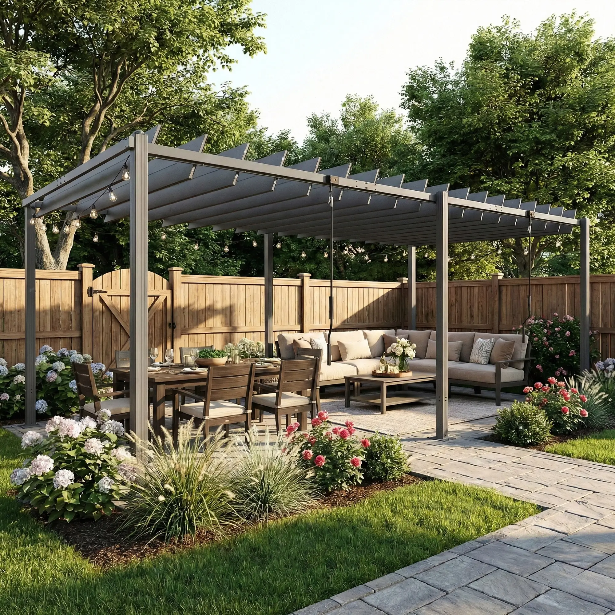 10' x 19' Dark Grey Louvered Pergola, UPF50+ Adjustable Roof, Aluminum Frame, Dark Grey - Image 7
