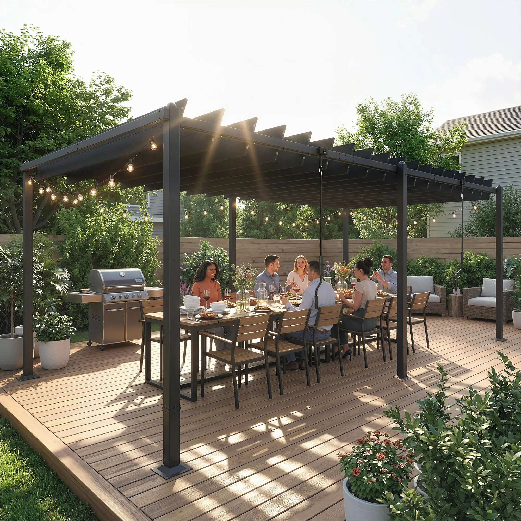 10' x 19' Dark Grey Louvered Pergola, UPF50+ Adjustable Roof, Aluminum Frame, Dark Grey - Image 8