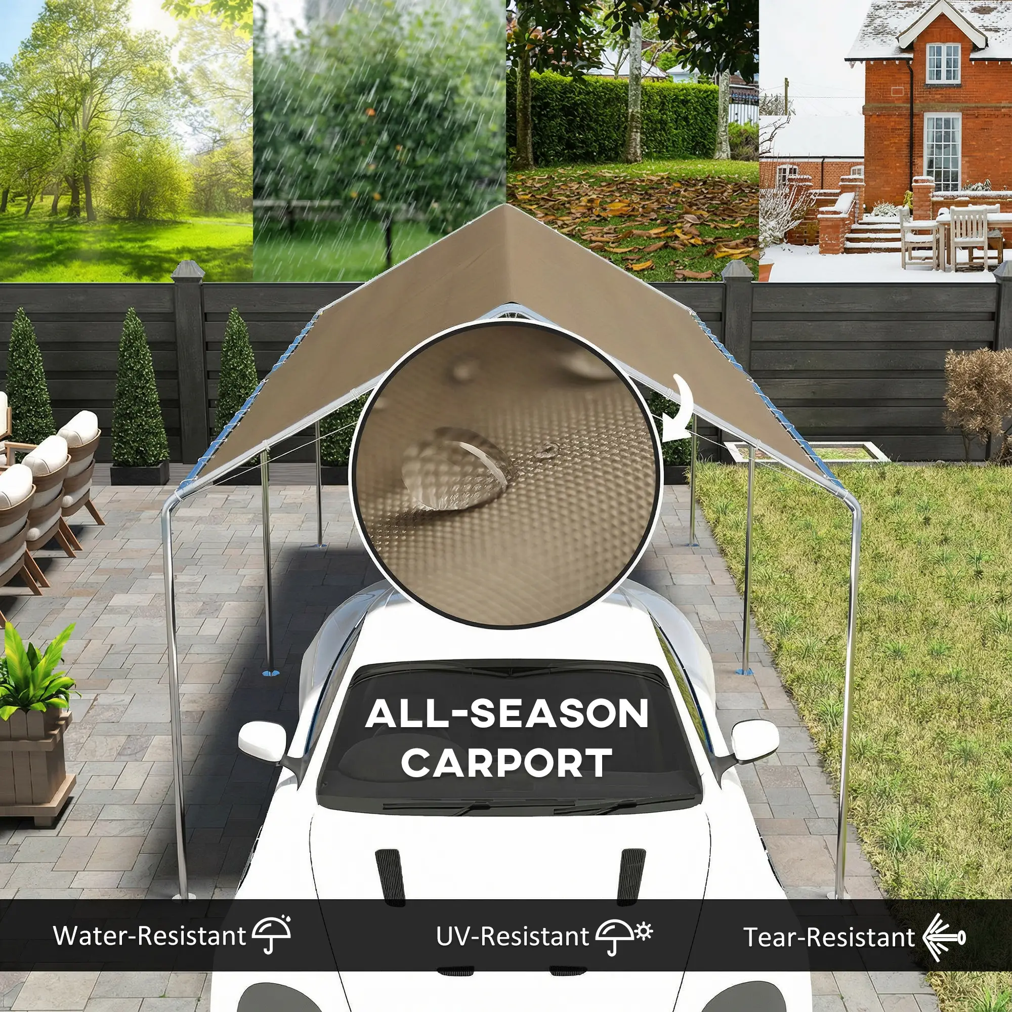 10' x 20' Carport, Heavy Duty Galvanized Canopy, Khaki - Image 4