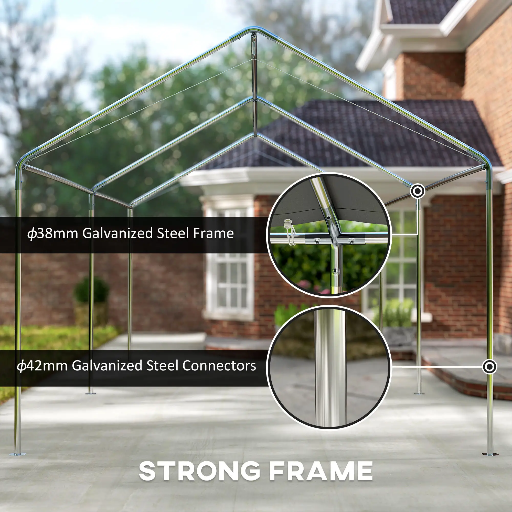 10' x 20' Carport, Heavy Duty Galvanized Canopy, Khaki - Image 5