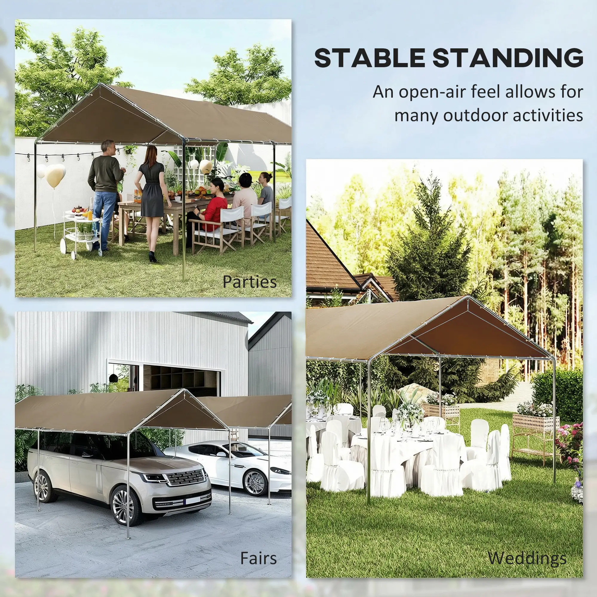 10' x 20' Carport, Heavy Duty Galvanized Canopy, Khaki - Image 7