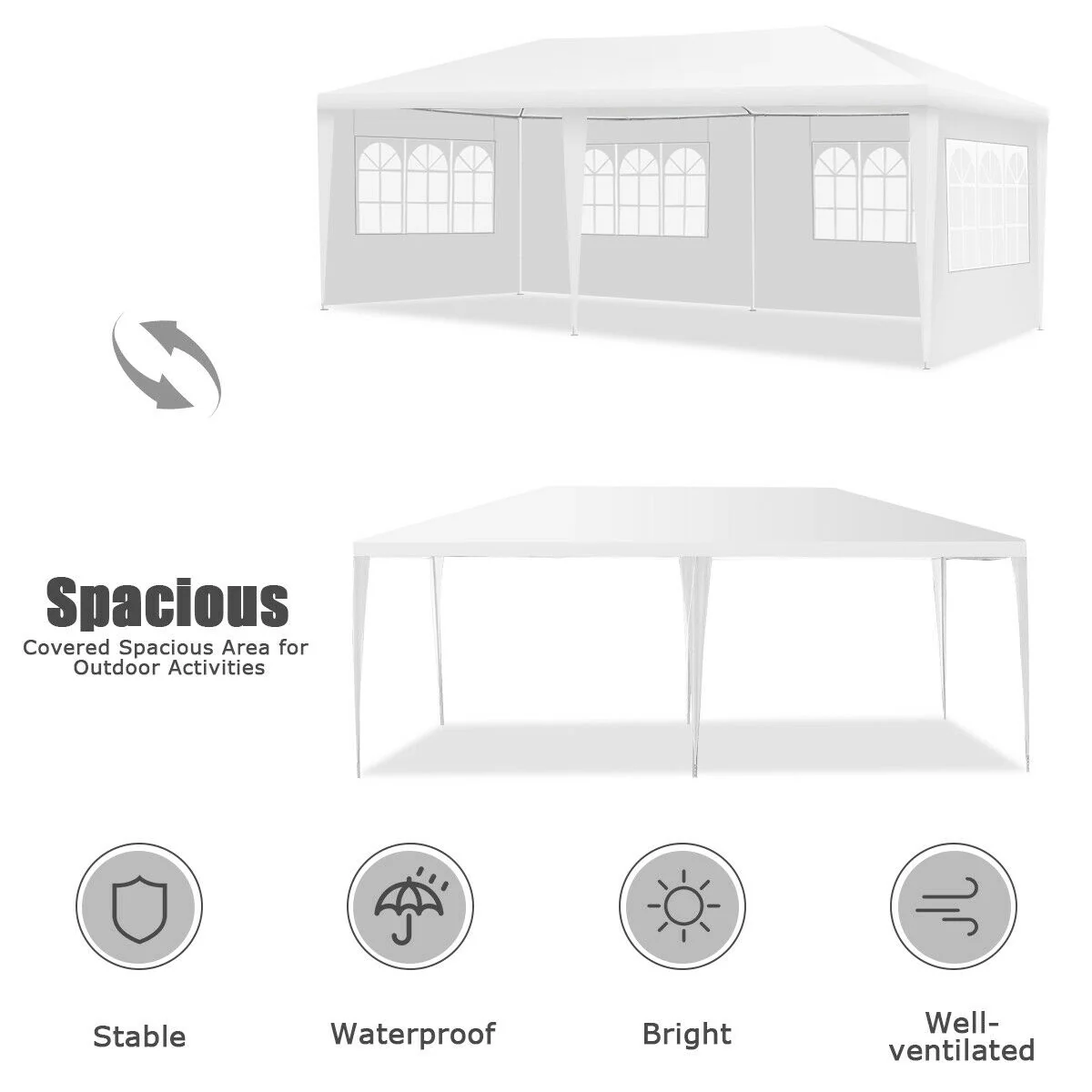 10 x 20 Feet Outdoor Canopy Tent, Removable Walls, Carry Bag, White - Image 7
