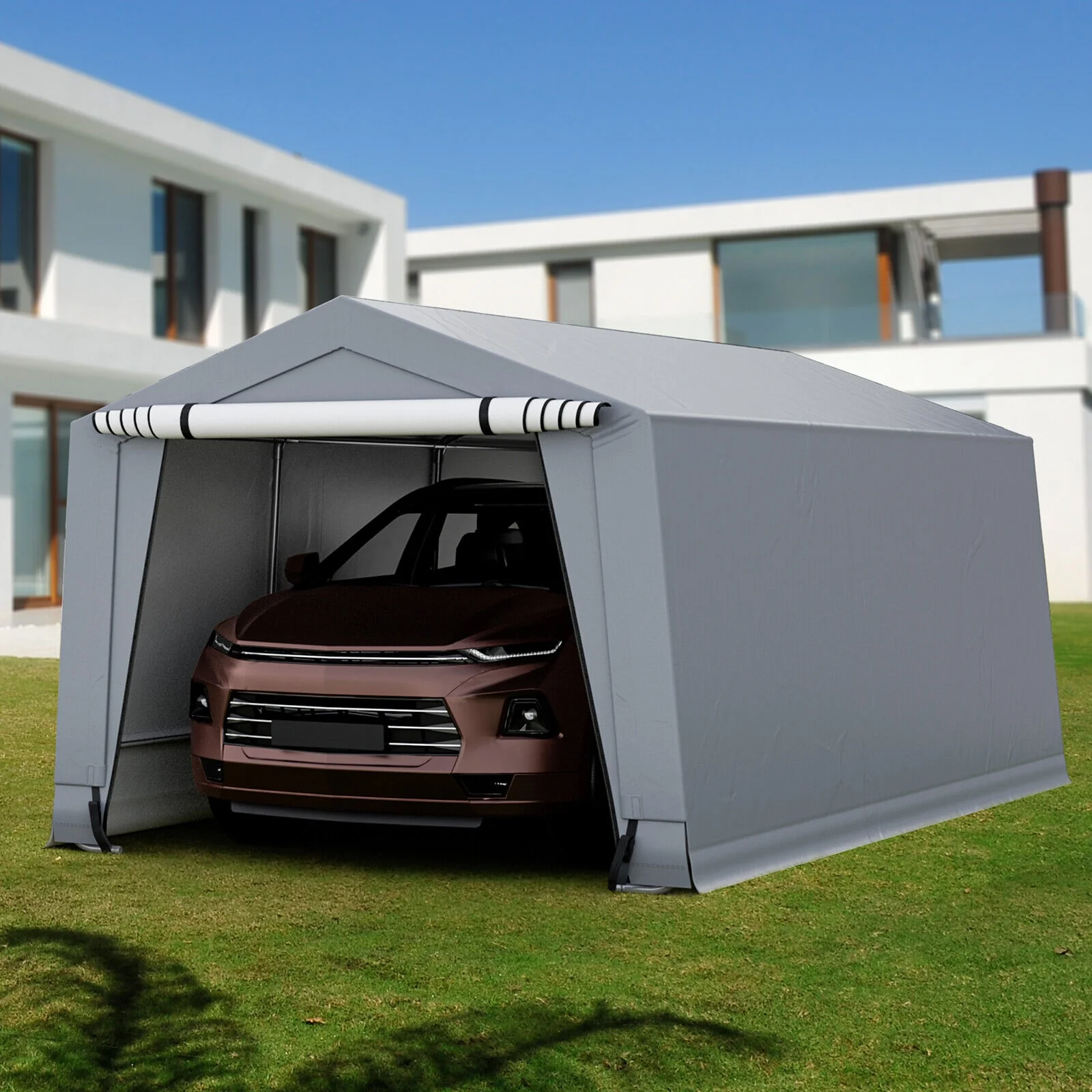 10 x 20 Ft Heavy Duty Outdoor Carport, 2 Doors, Gray - Image 2