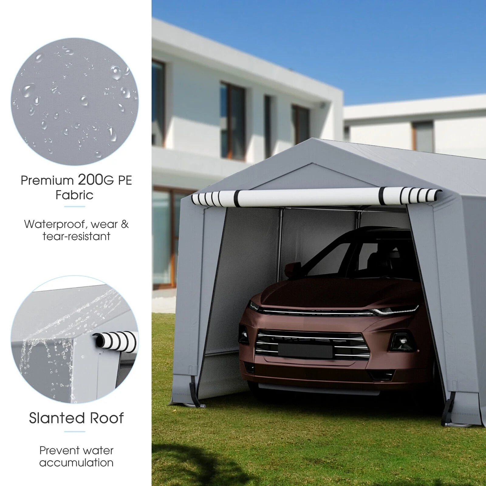 10 x 20 Ft Heavy Duty Outdoor Carport, 2 Doors, Gray - Image 3