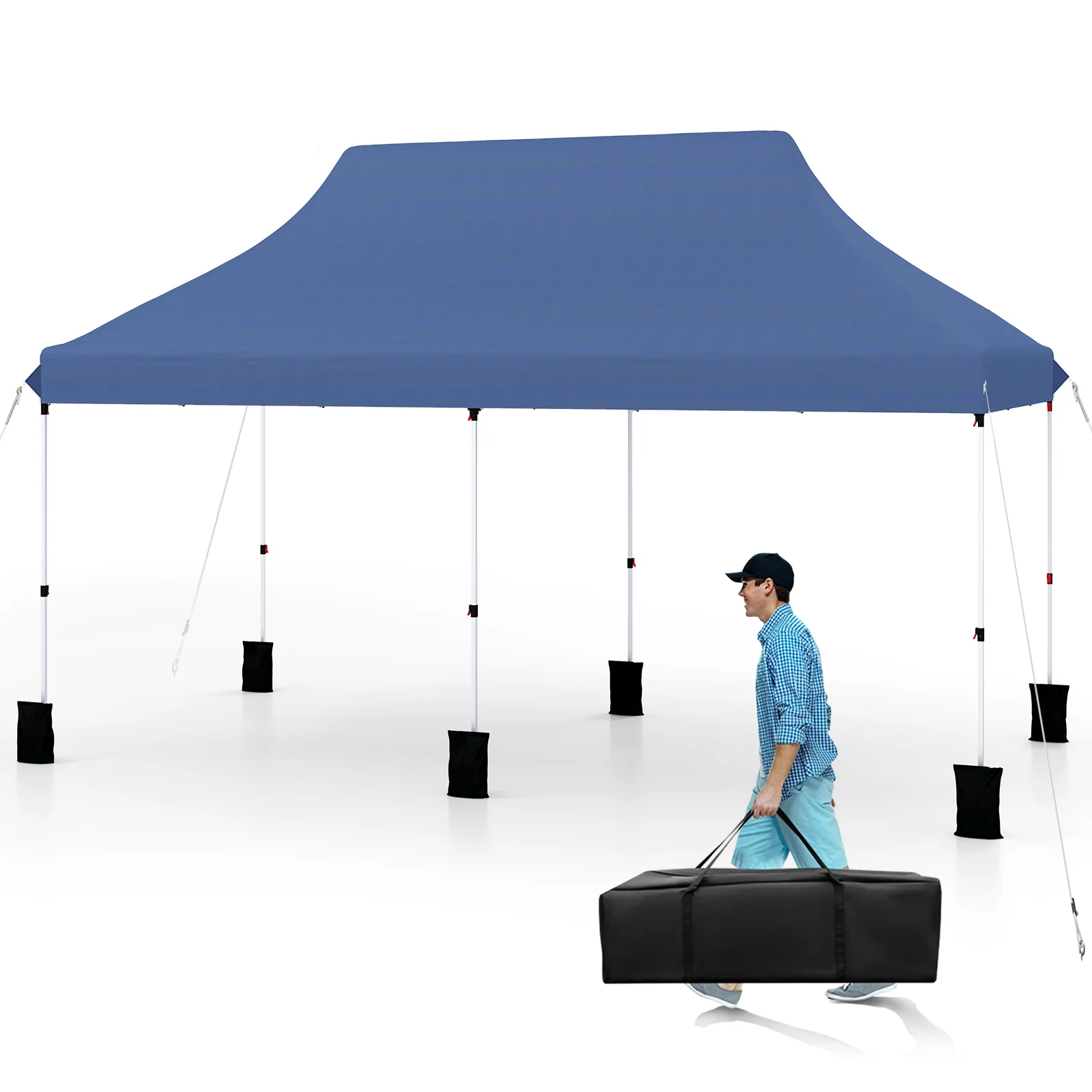 10 X 20 FT Pop Up Canopy Tent, Foldable Portable Outdoor Gazebo, Blue - Image 3