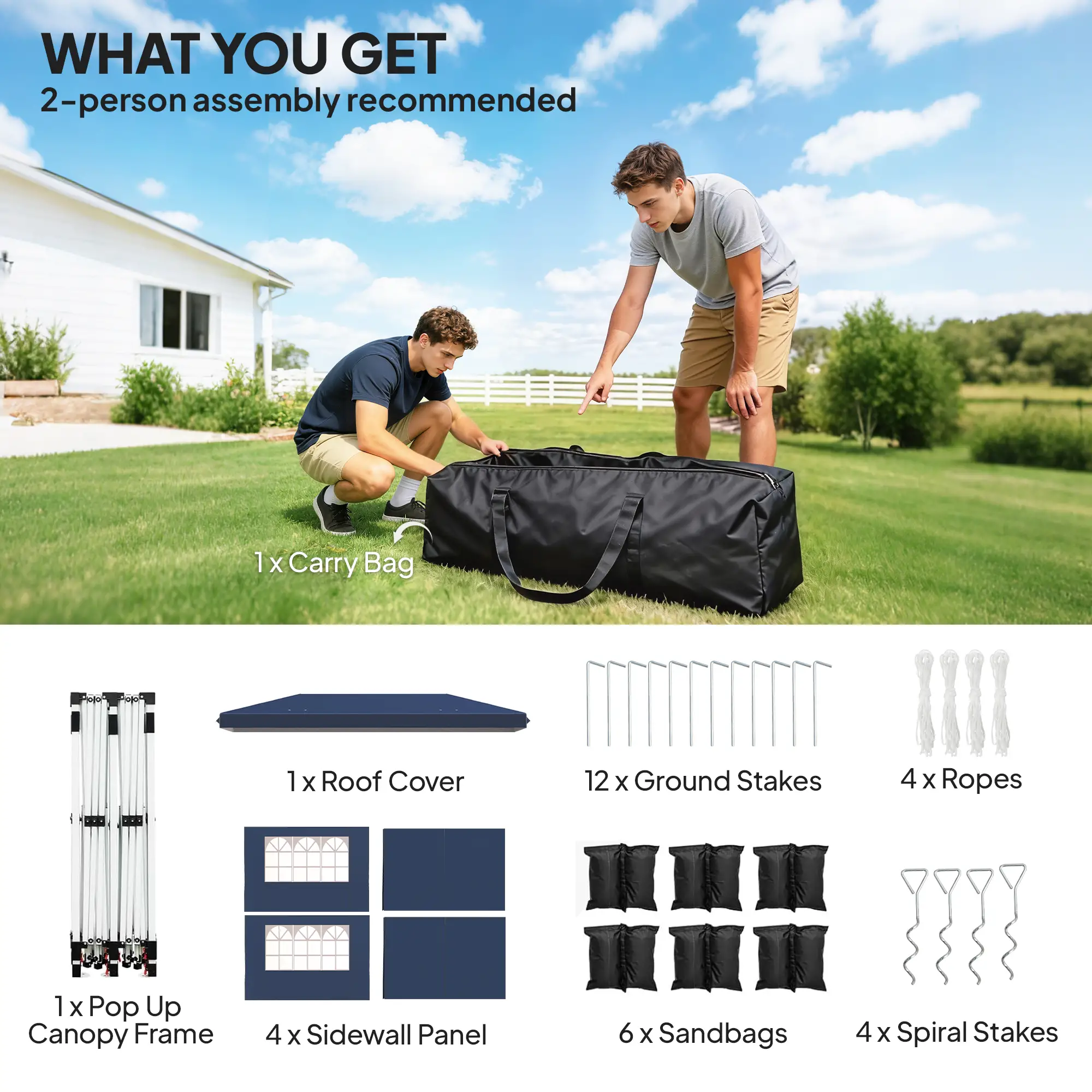 10 x 20 ft Pop Up Canopy Tent, UPF 50+, 6 Sandbags, Dark Blue - Image 10