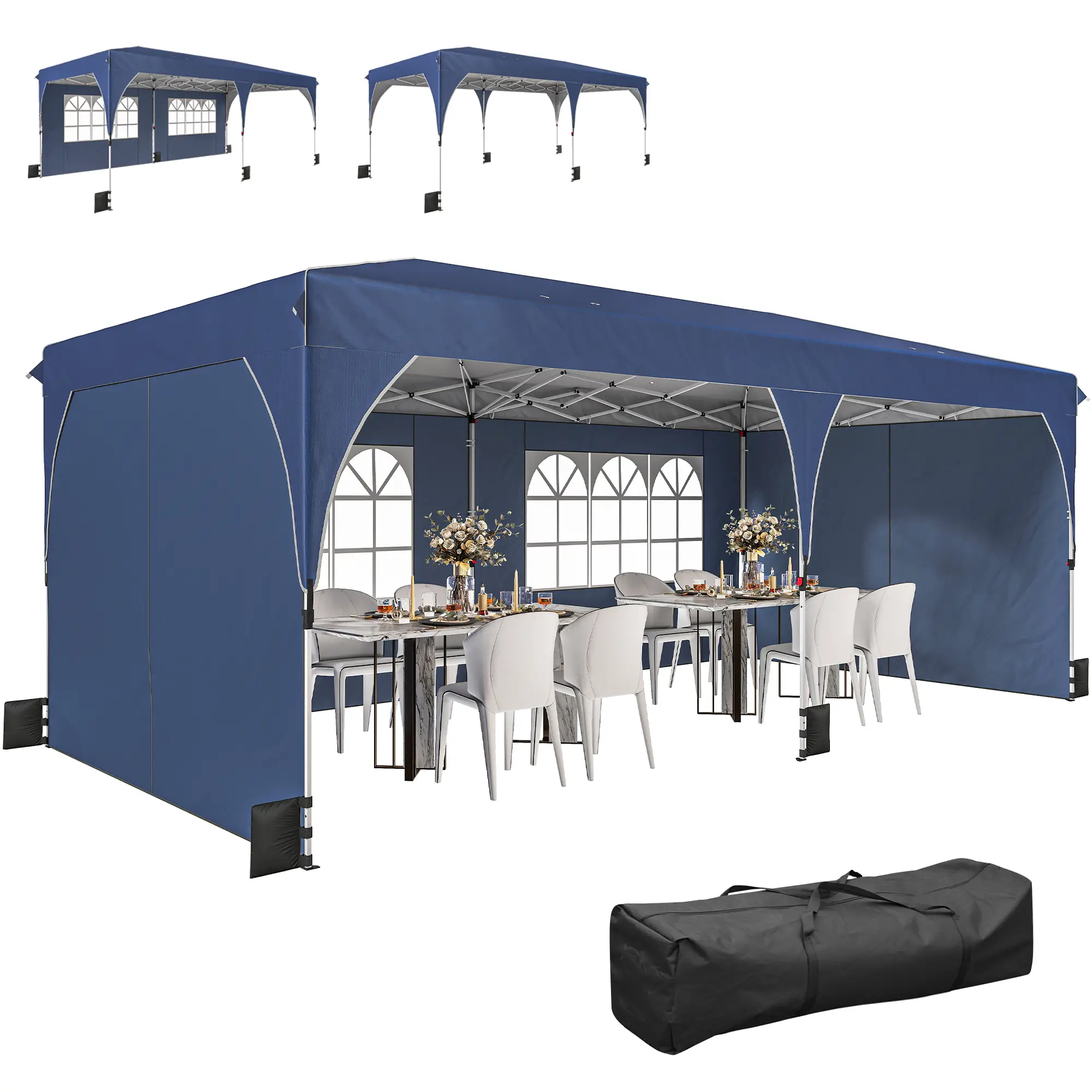 10 x 20 ft Pop Up Canopy Tent, UPF 50+, 6 Sandbags, Dark Blue - Image 11