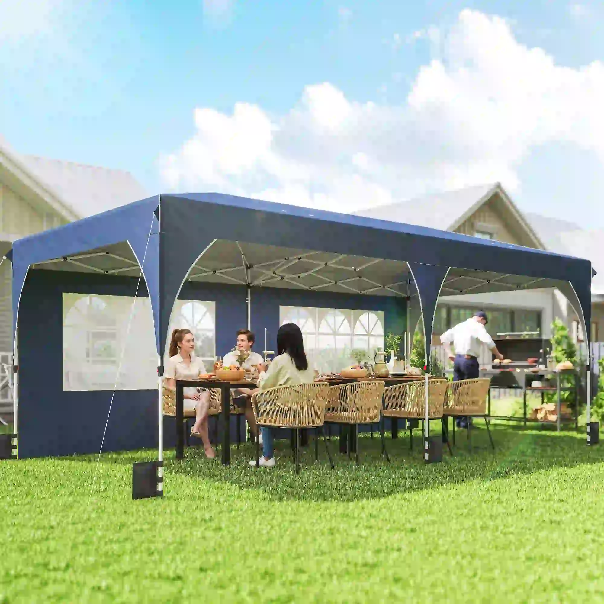 10 x 20 ft Pop Up Canopy Tent, UPF 50+, 6 Sandbags, Dark Blue - Image 2