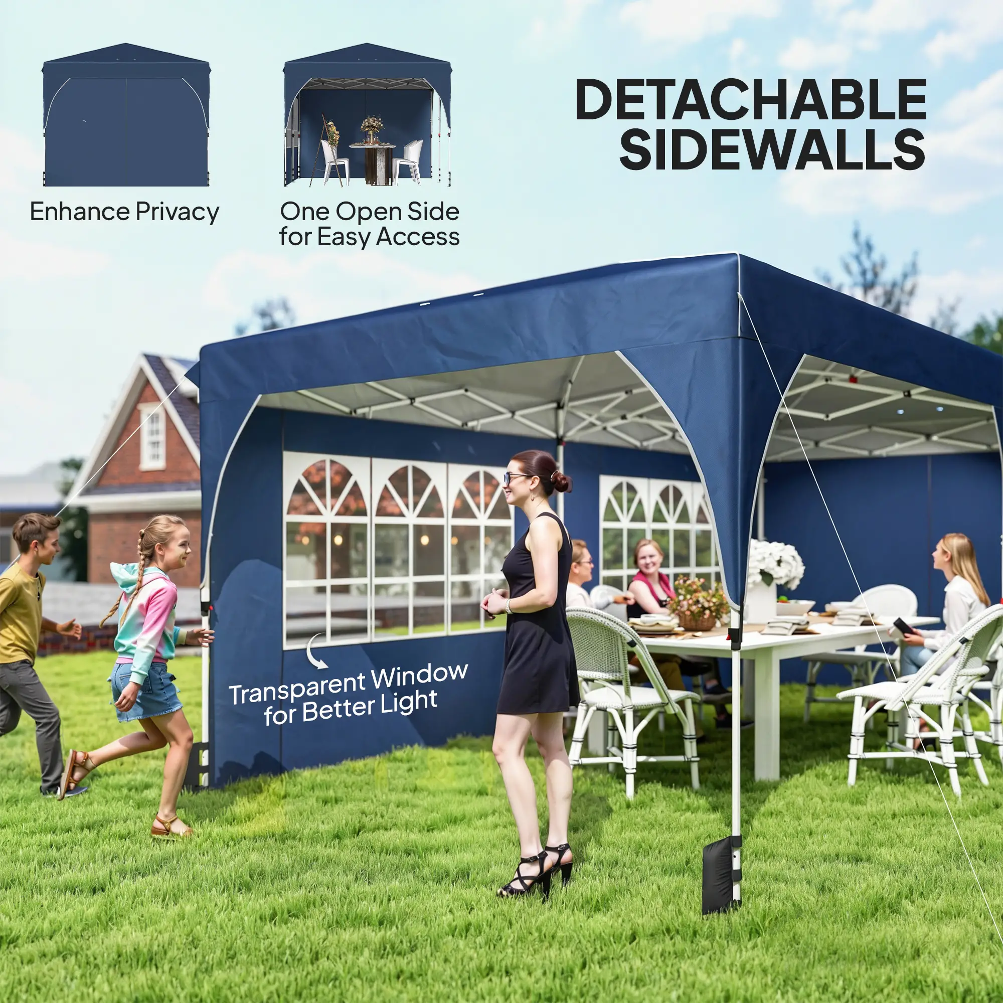 10 x 20 ft Pop Up Canopy Tent, UPF 50+, 6 Sandbags, Dark Blue - Image 7