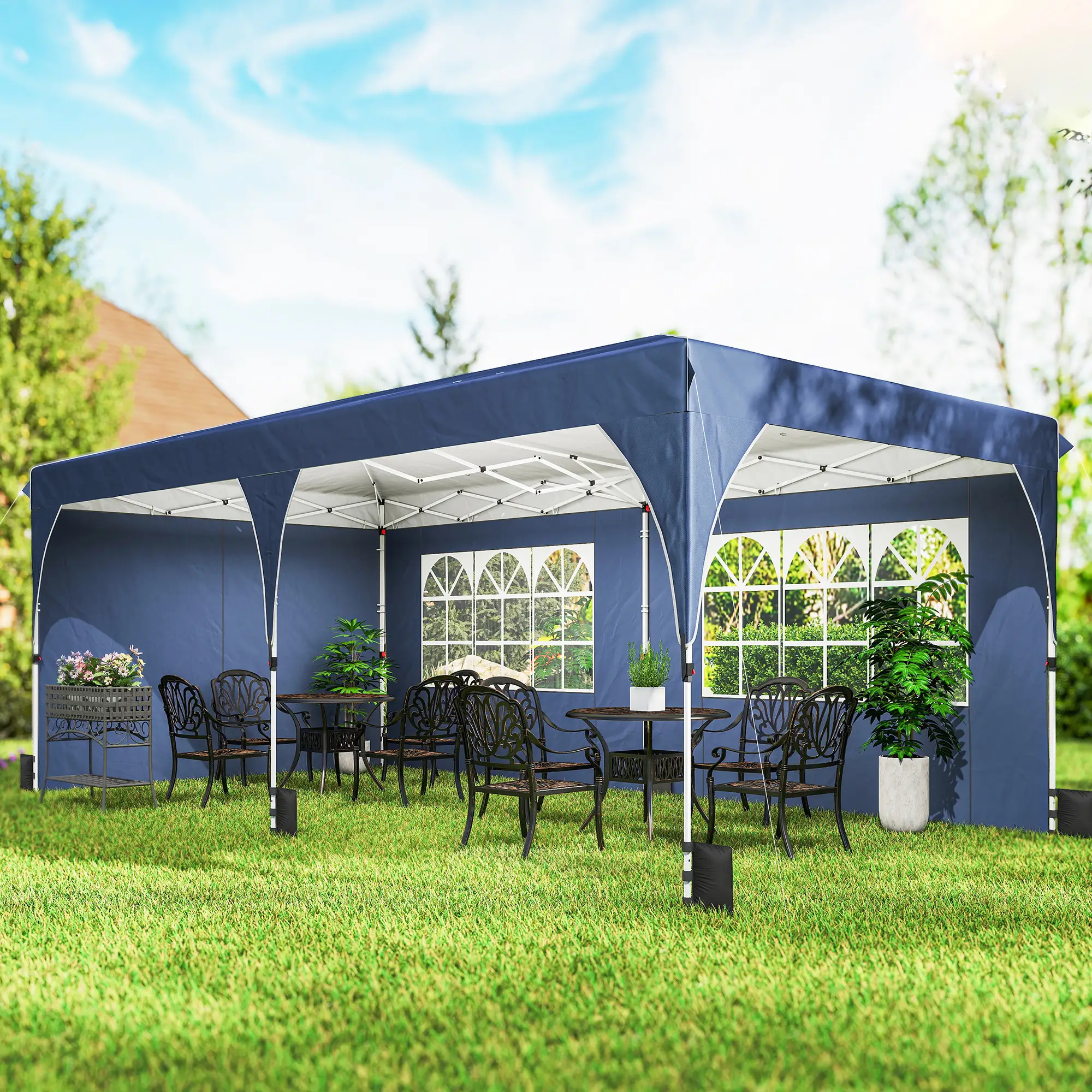 10 x 20 ft Pop Up Canopy Tent, UPF 50+, 6 Sandbags, Dark Blue - Image 8