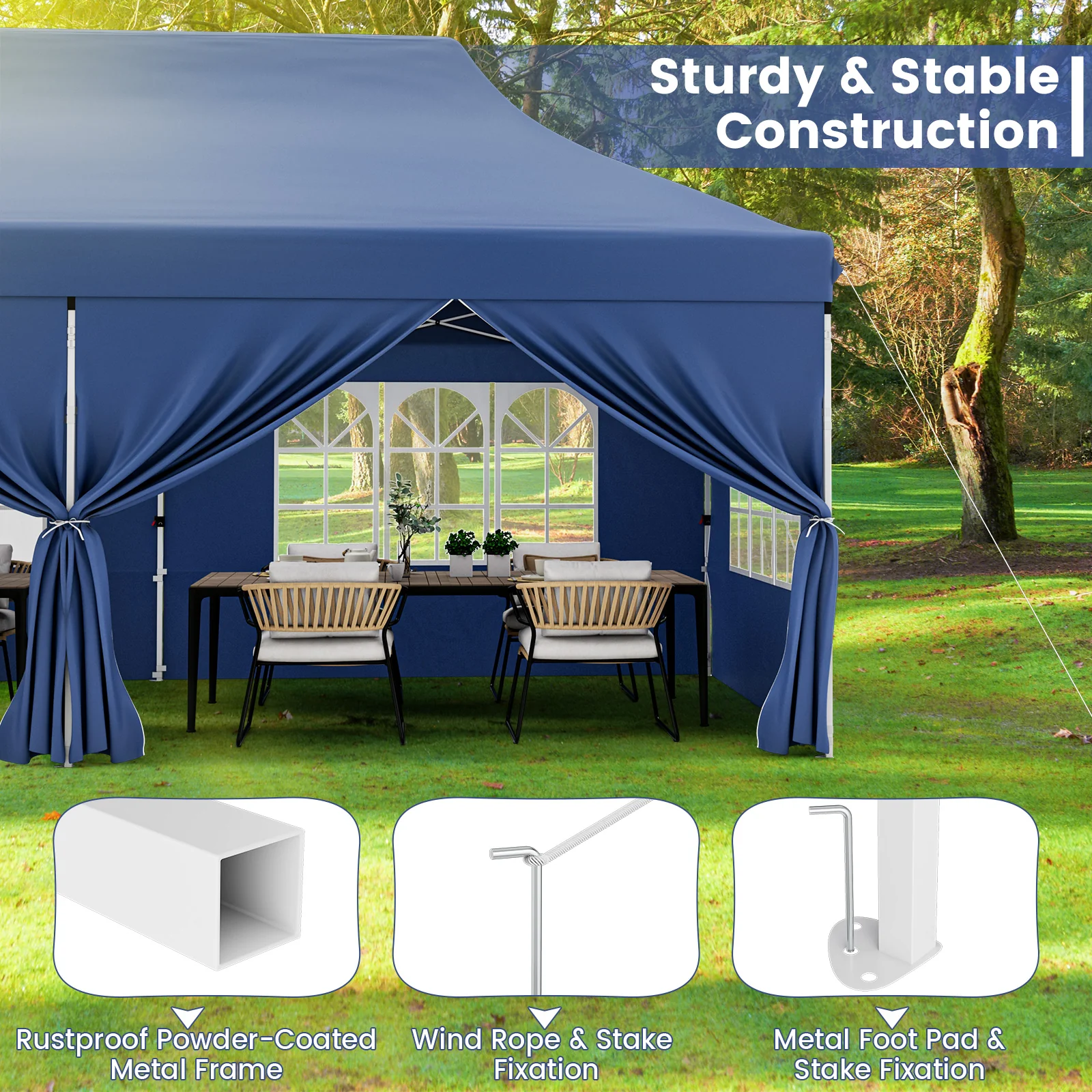 10 x 20 FT Pop Up Canopy With 6 Sidewalls, Windows, Carrying Bag, Blue - Image 10