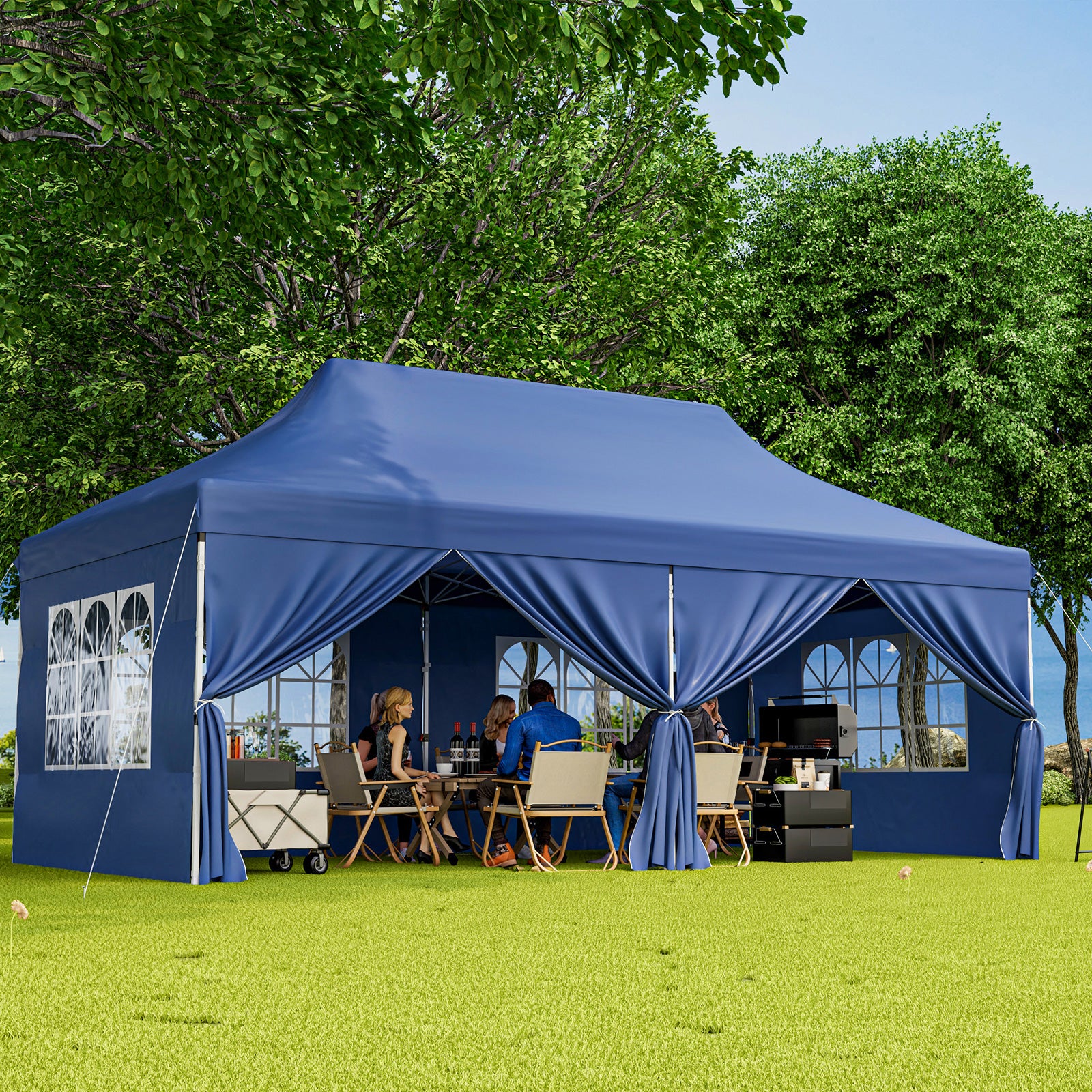 10 x 20 FT Pop Up Canopy With 6 Sidewalls, Windows, Carrying Bag, Blue - Image 3