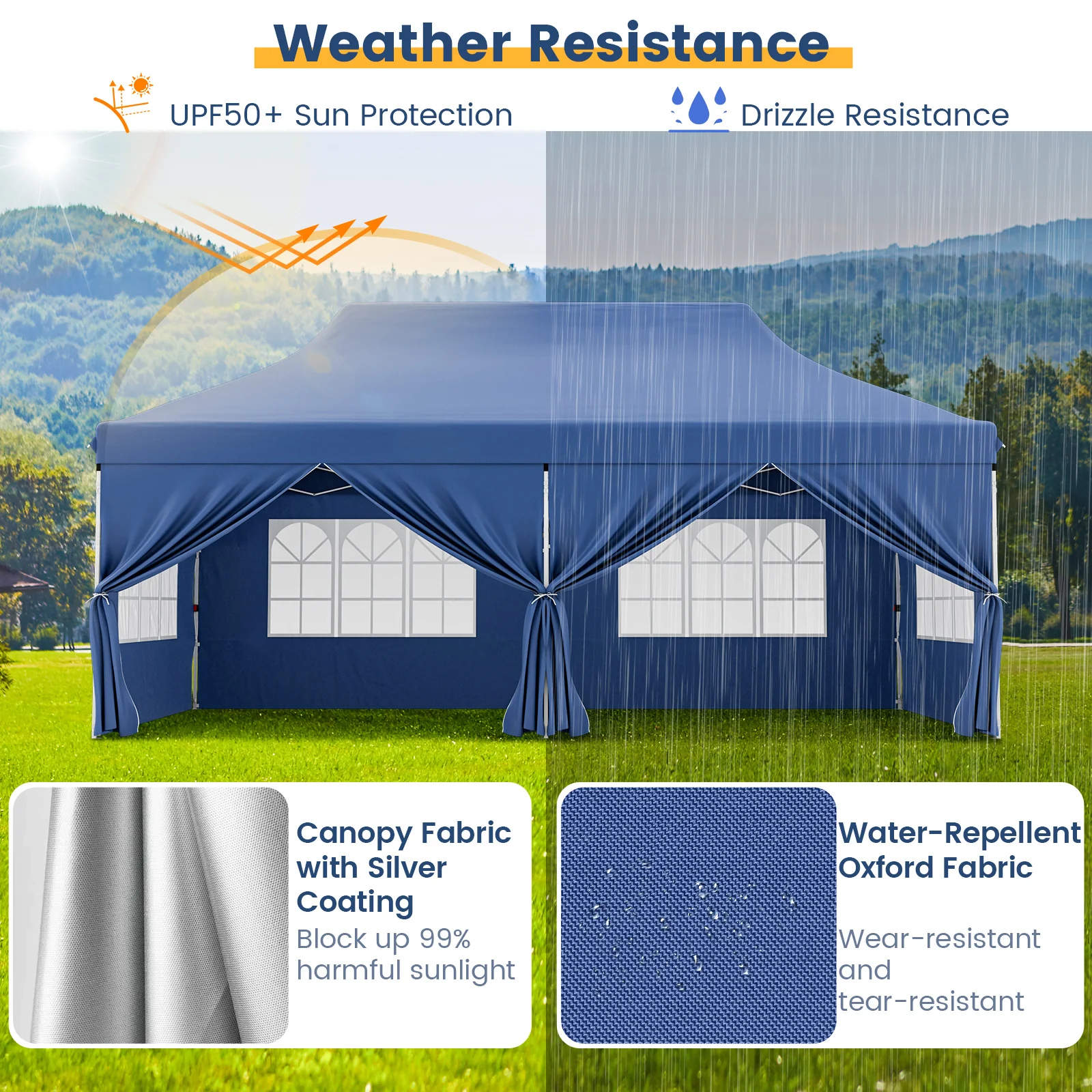 10 x 20 FT Pop Up Canopy With 6 Sidewalls, Windows, Carrying Bag, Blue - Image 7