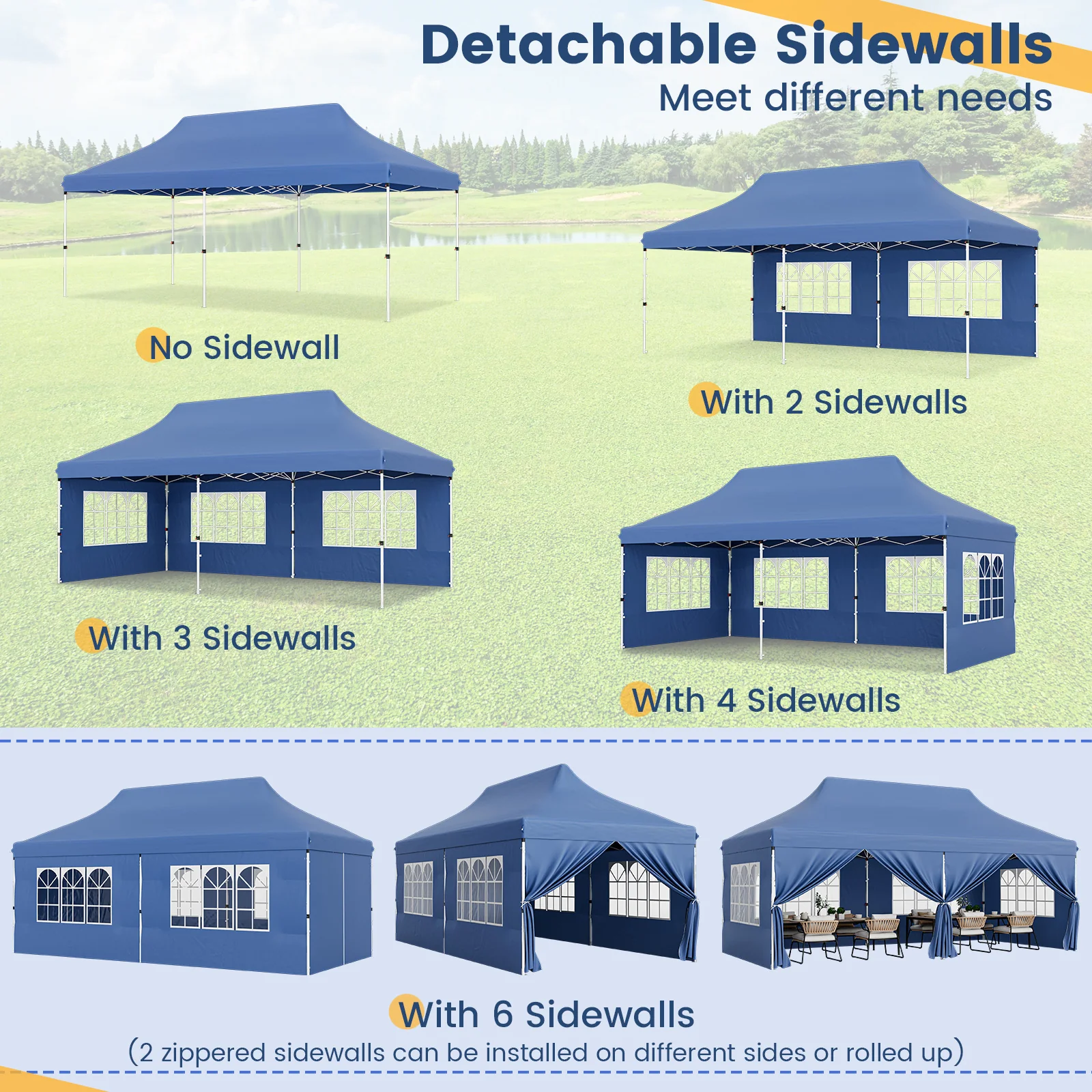 10 x 20 FT Pop Up Canopy With 6 Sidewalls, Windows, Carrying Bag, Blue - Image 8
