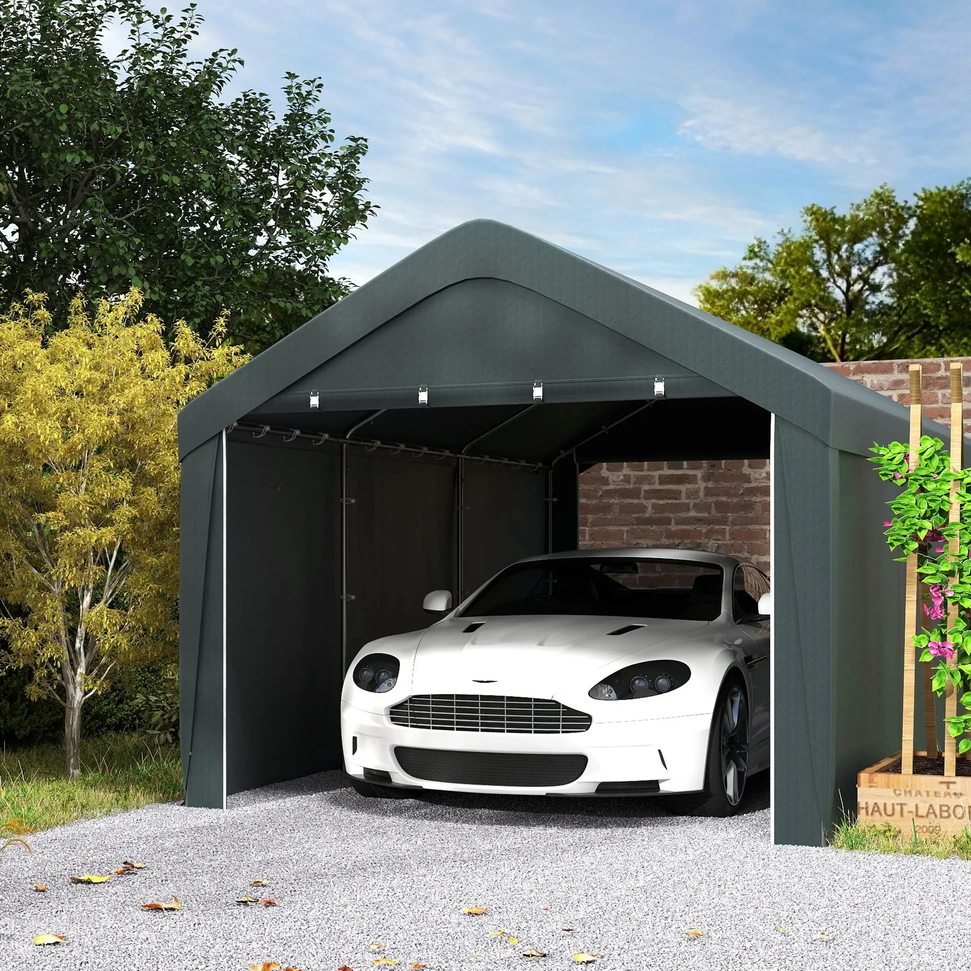 10 x 20 ft Portable Carport, 2 Roll-Up Doors, Removable Sidewalls, Dark Grey - Image 8