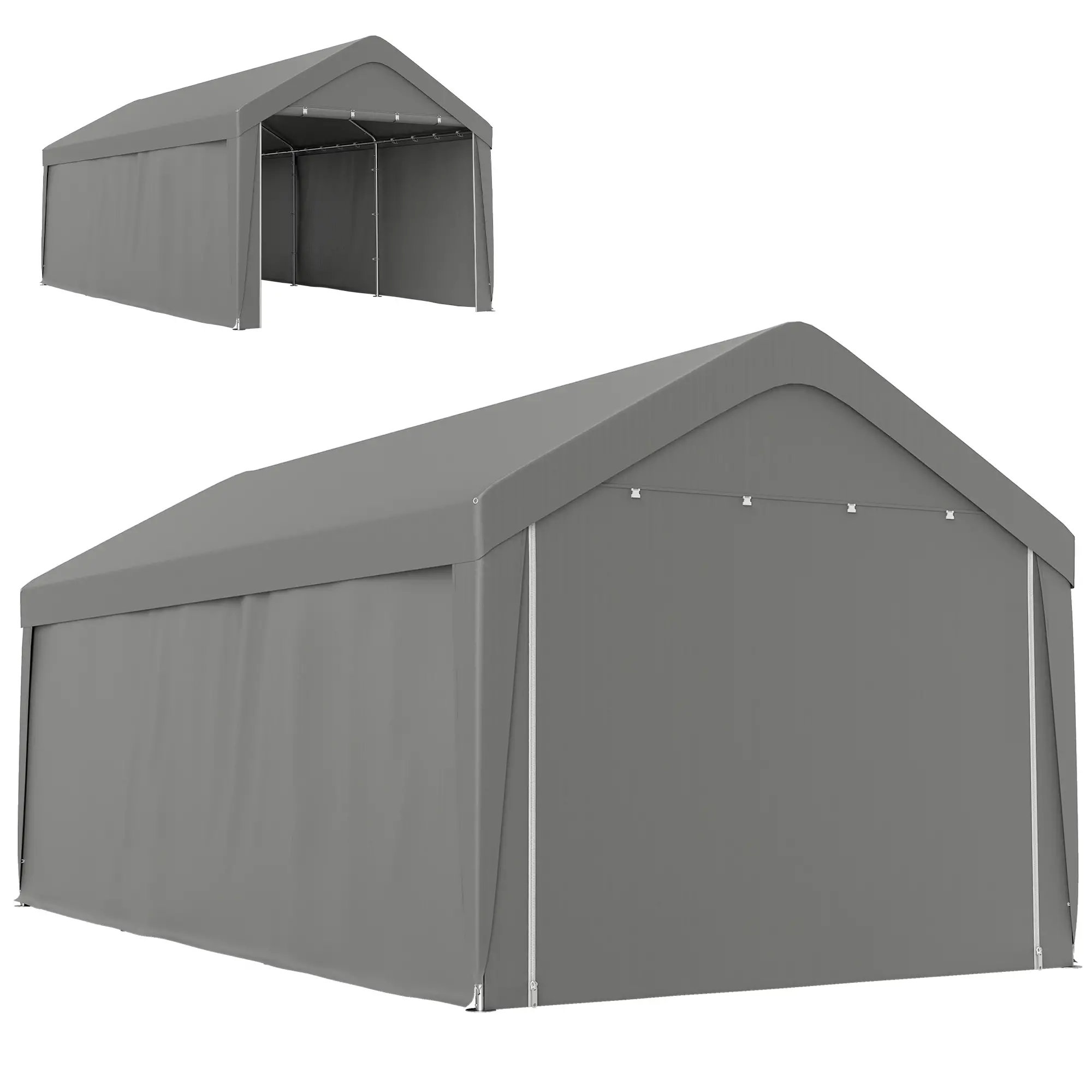 10 x 20 ft Portable Garage, 2 Roll-Up Doors, Removable Sidewalls, Light Grey