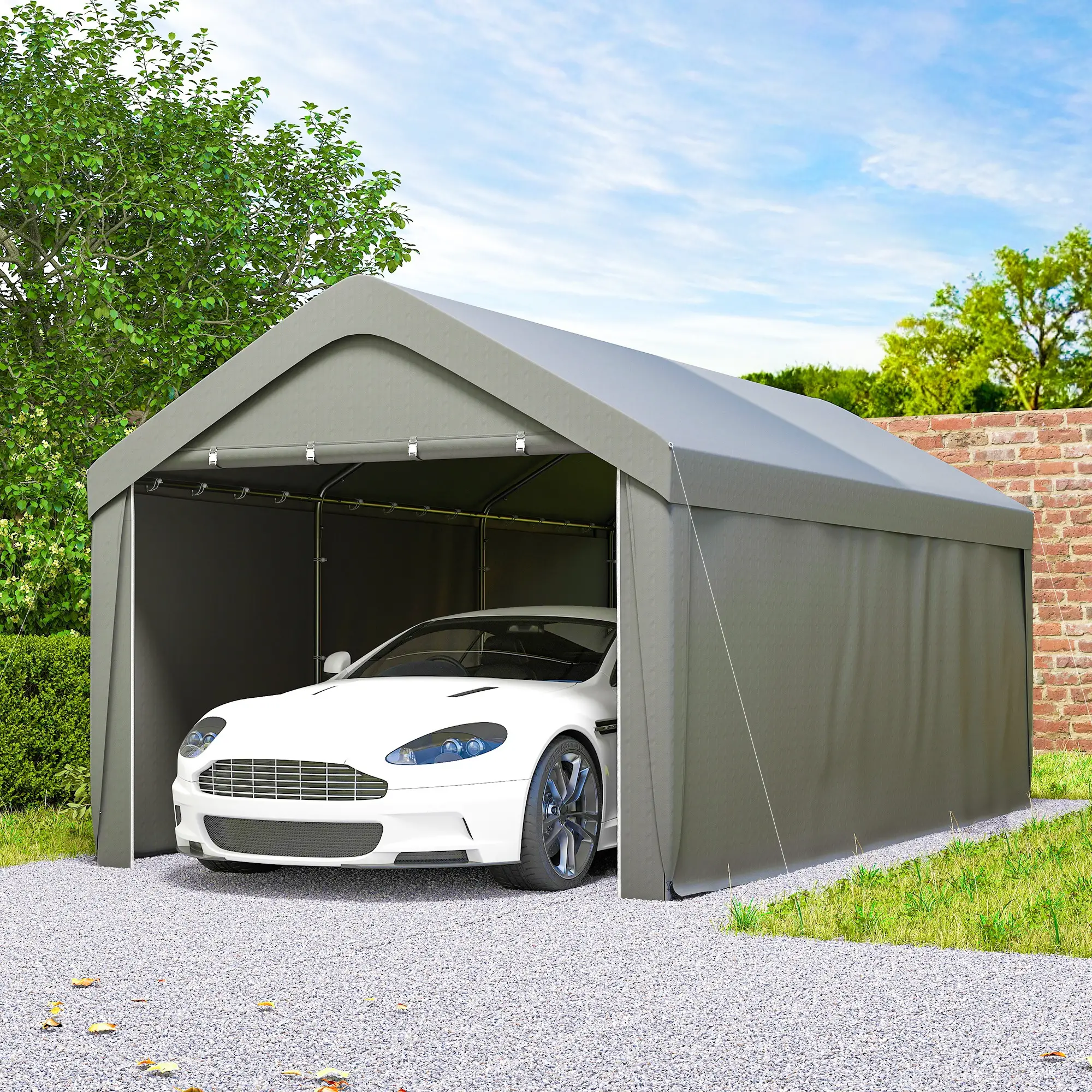 10 x 20 ft Portable Garage, 2 Roll-Up Doors, Removable Sidewalls, Light Grey - Image 10