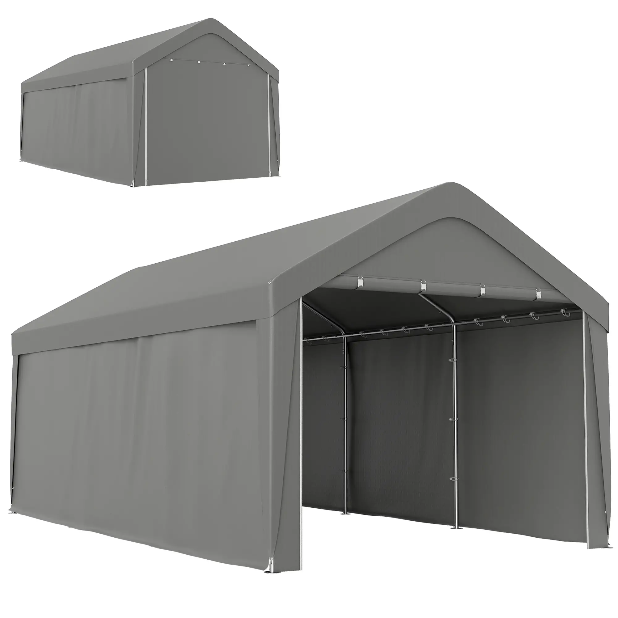 10 x 20 ft Portable Garage, 2 Roll-Up Doors, Removable Sidewalls, Light Grey - Image 11