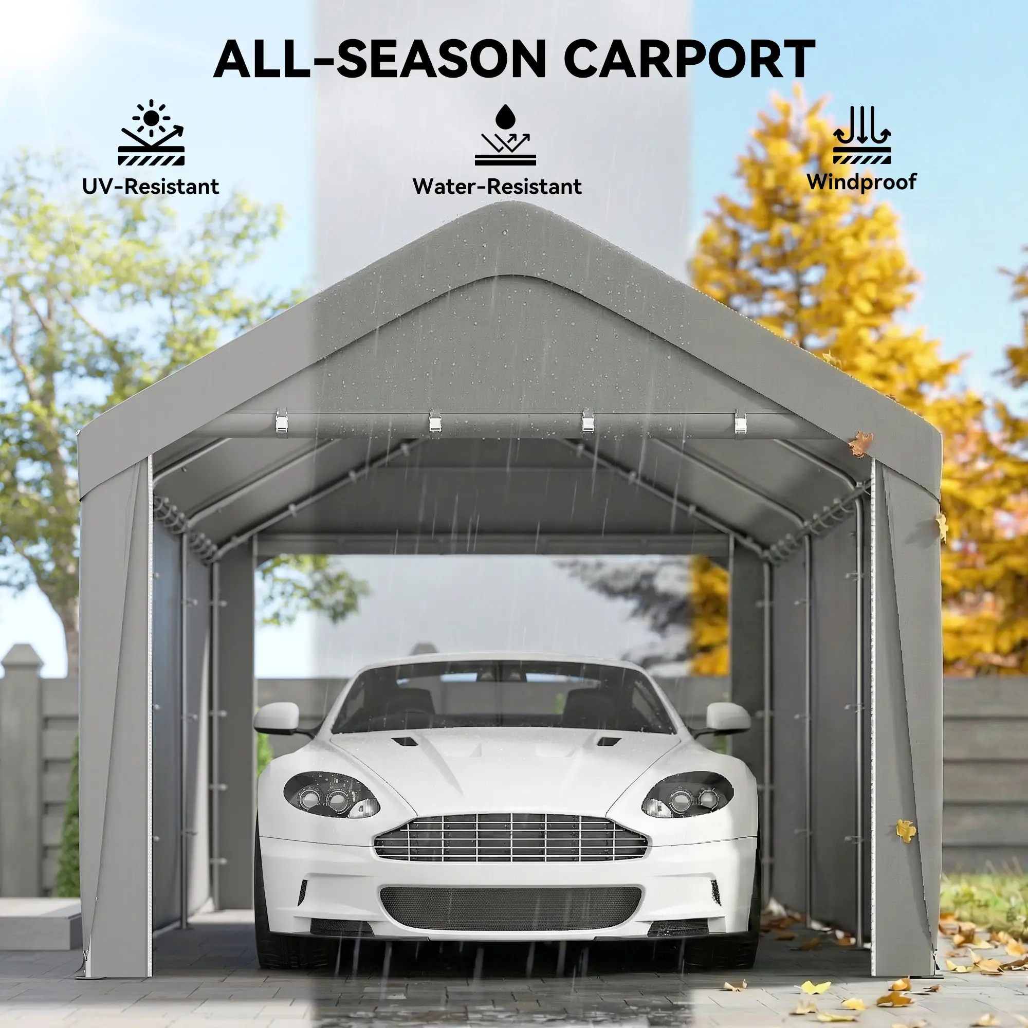 10 x 20 ft Portable Garage, 2 Roll-Up Doors, Removable Sidewalls, Light Grey - Image 4