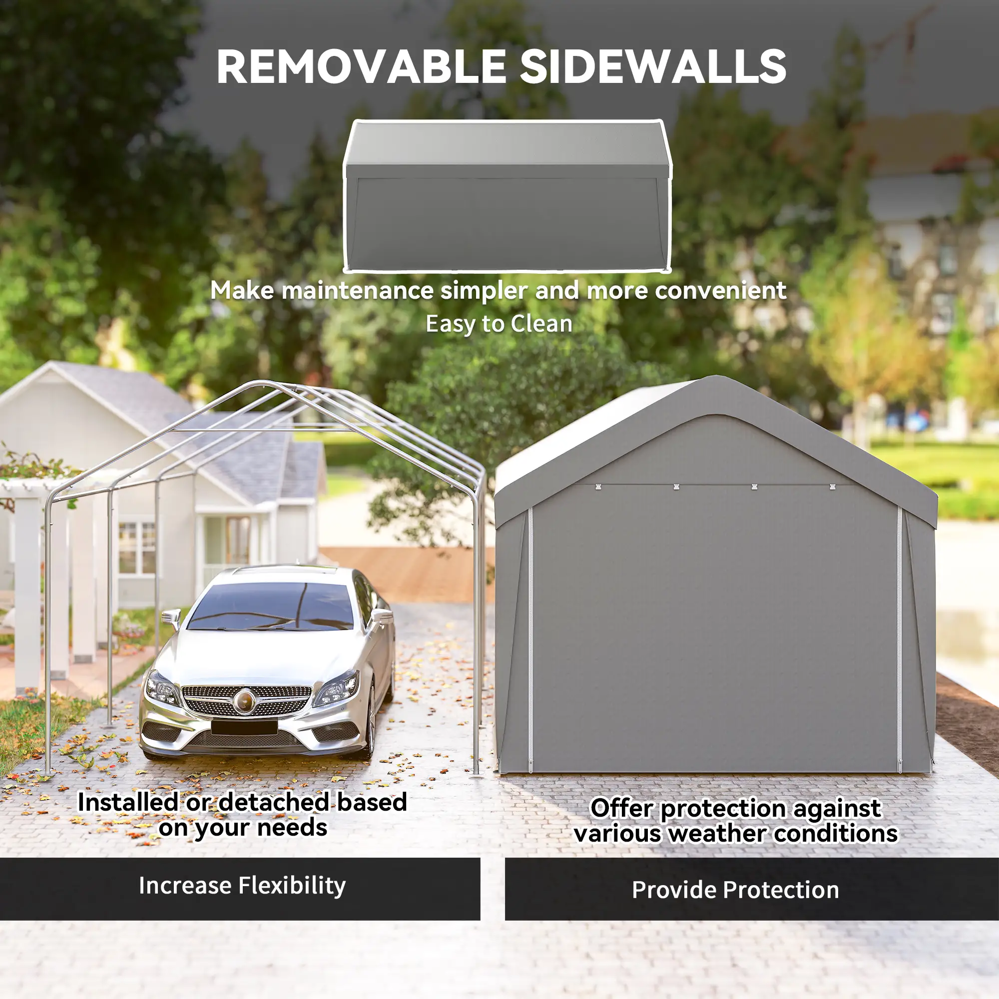 10 x 20 ft Portable Garage, 2 Roll-Up Doors, Removable Sidewalls, Light Grey - Image 5