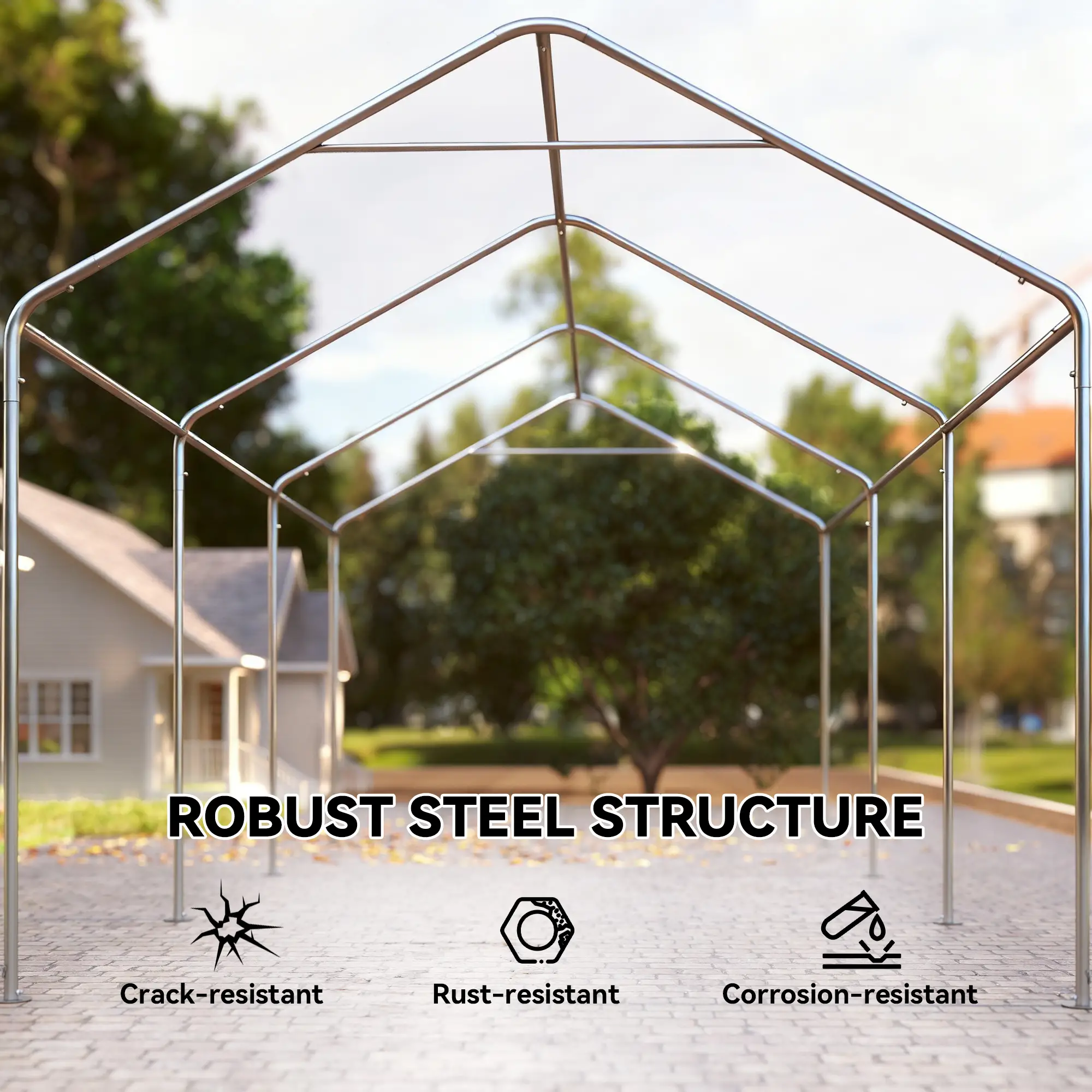 10 x 20 ft Portable Garage, 2 Roll-Up Doors, Removable Sidewalls, Light Grey - Image 7