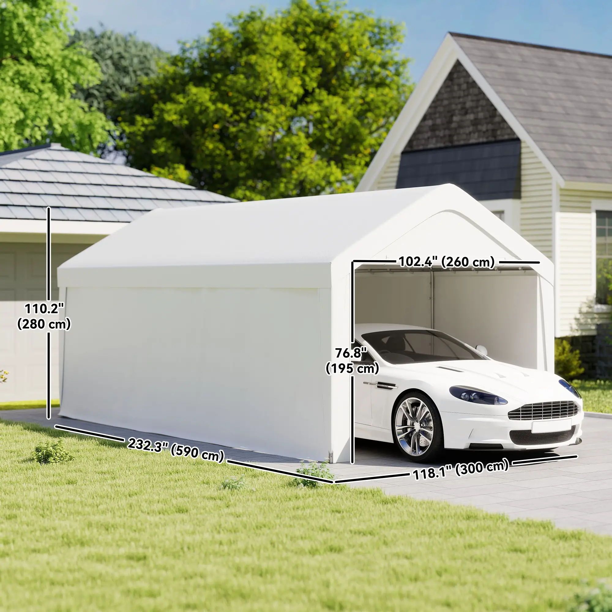 10 x 20 ft Portable Garage, 2 Roll-Up Doors, Removable Sidewalls, White - Image 3