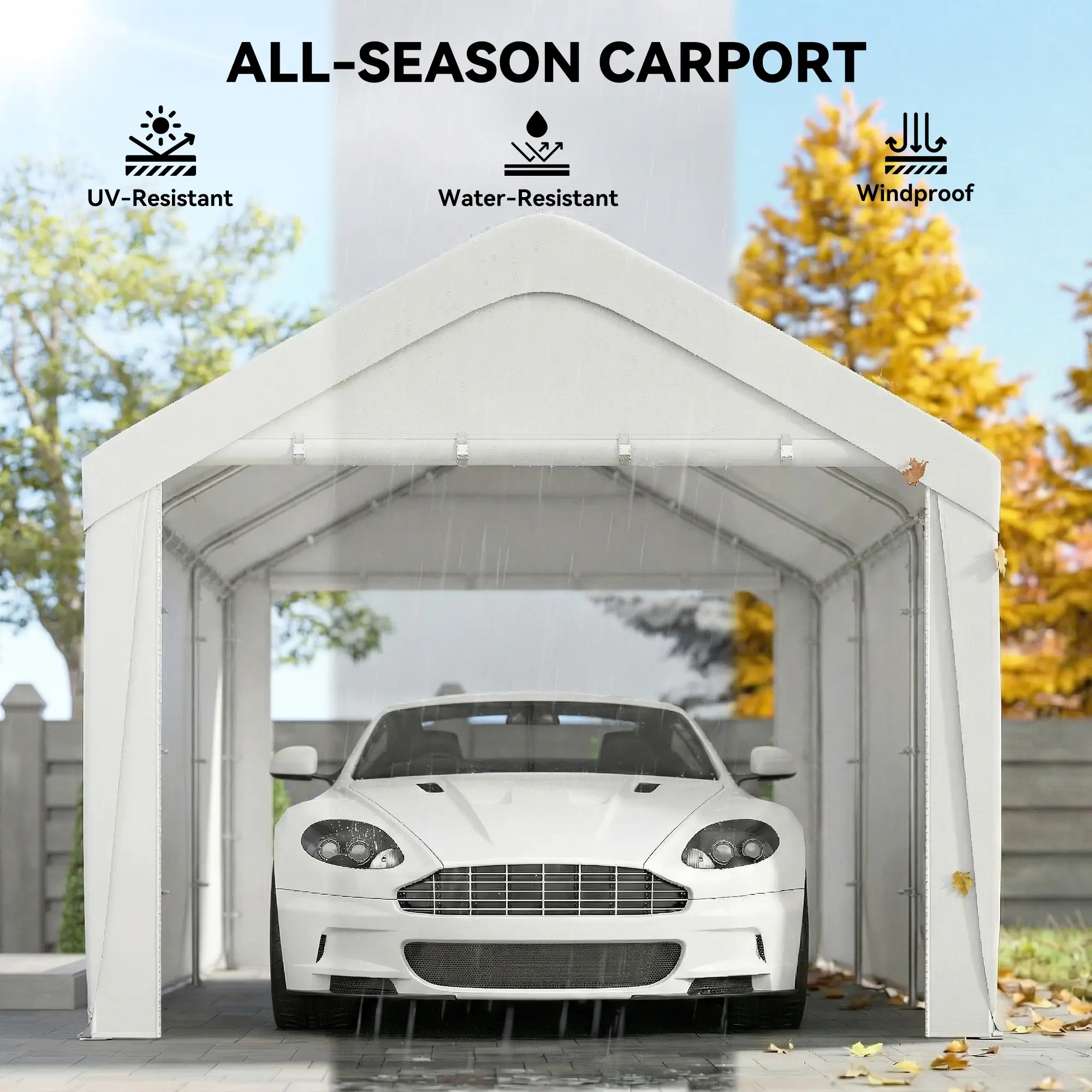 10 x 20 ft Portable Garage, 2 Roll-Up Doors, Removable Sidewalls, White - Image 4