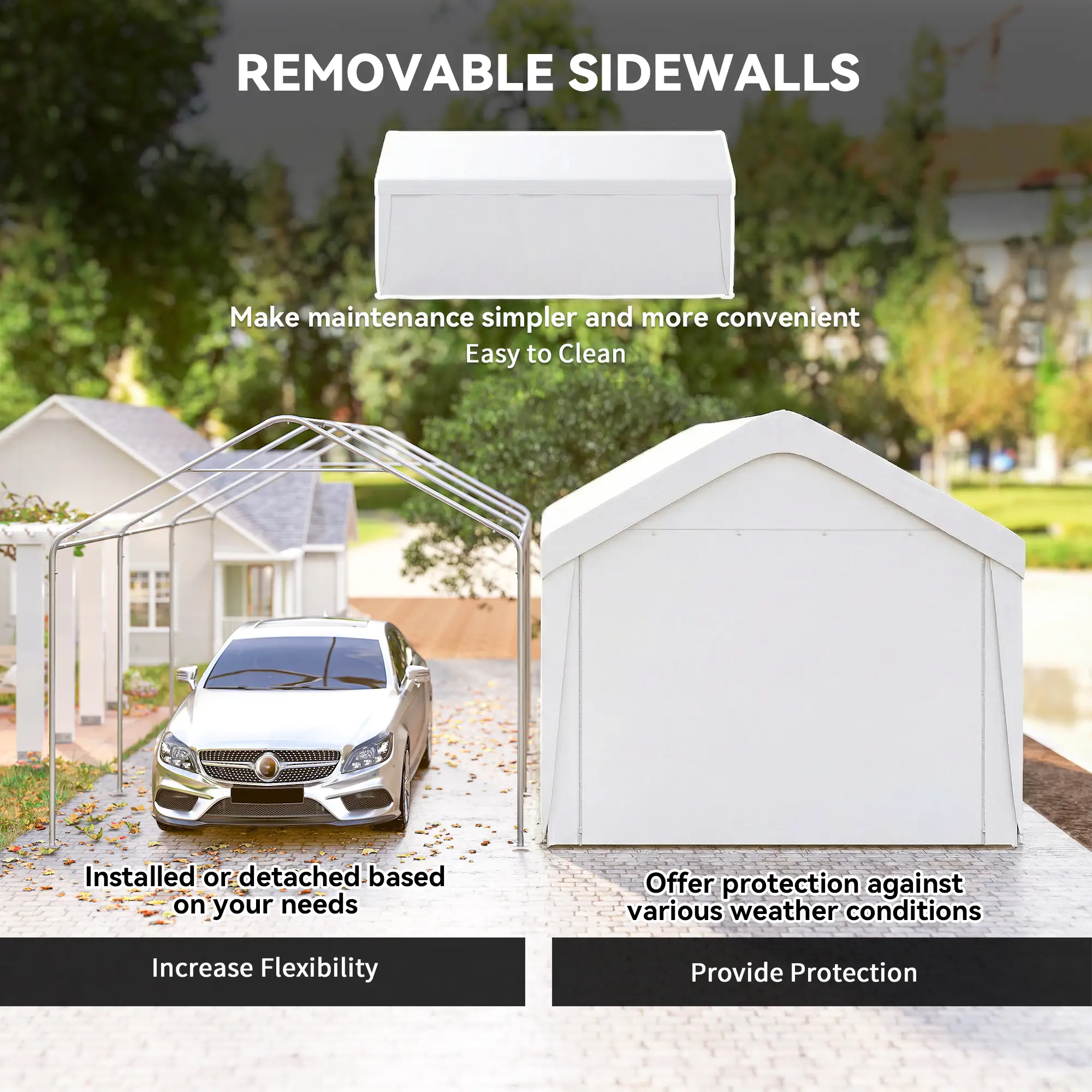 10 x 20 ft Portable Garage, 2 Roll-Up Doors, Removable Sidewalls, White - Image 5