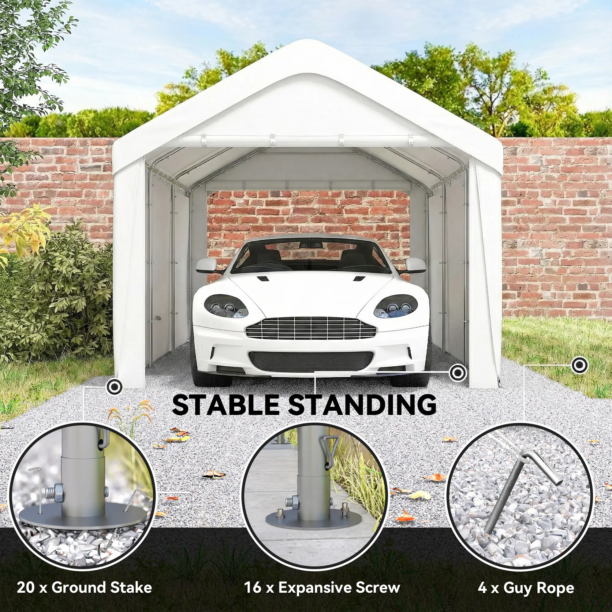 10 x 20 ft Portable Garage, 2 Roll-Up Doors, Removable Sidewalls, White - Image 9