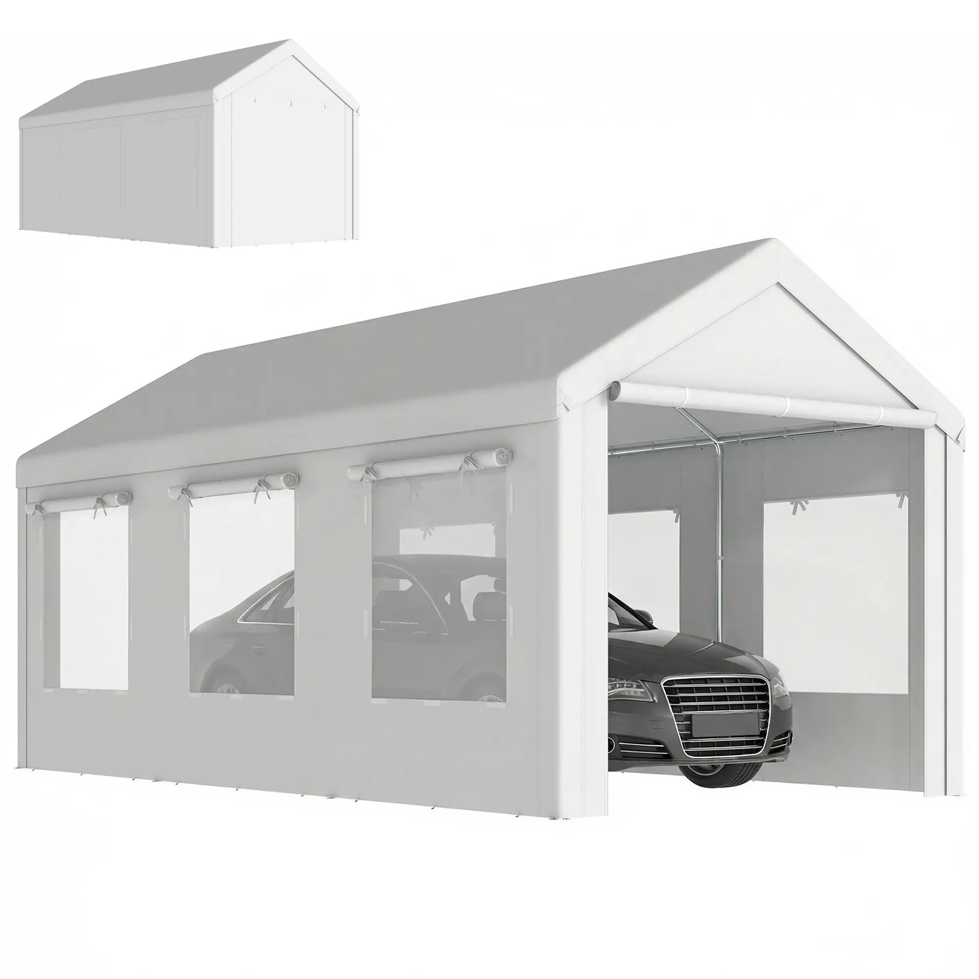 10' x 20' Heavy Duty Carport, Adjustable Garage Canopy Tent, White