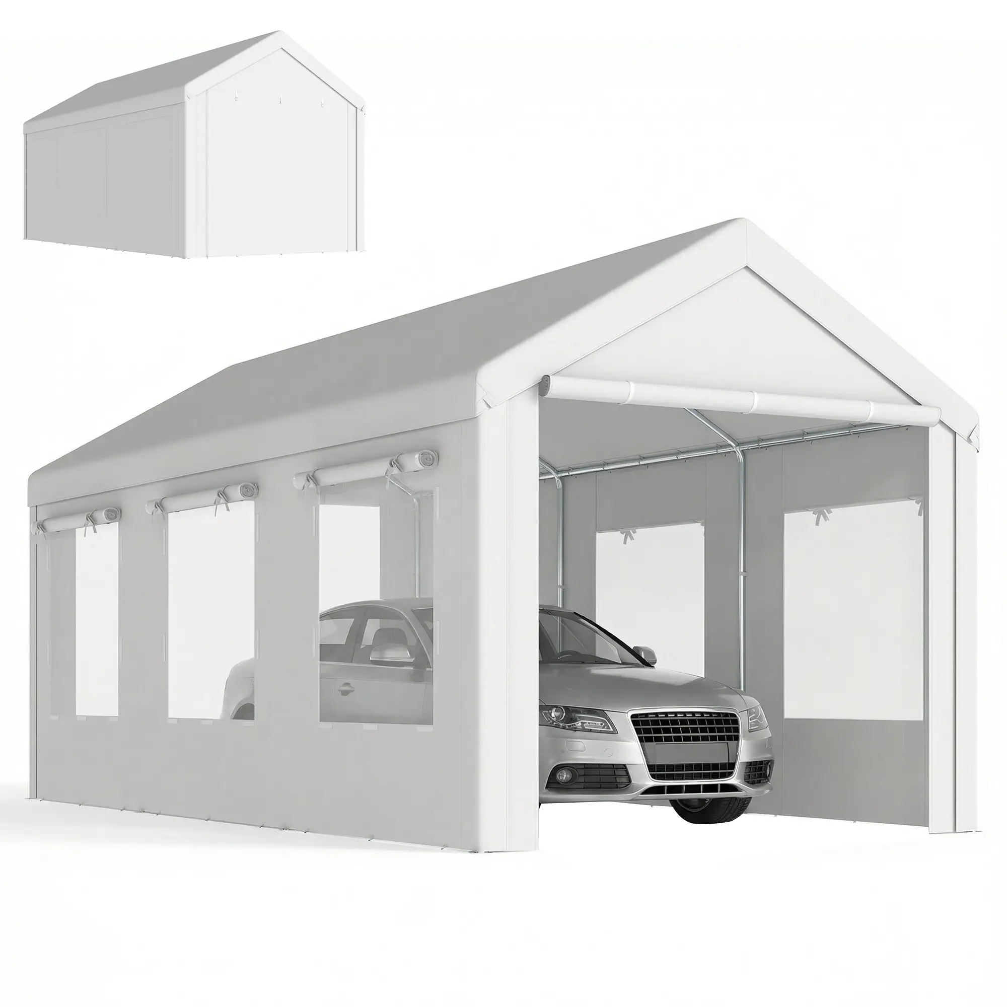 10' x 20' Heavy Duty Carport, Adjustable Garage Canopy Tent, White - Image 11