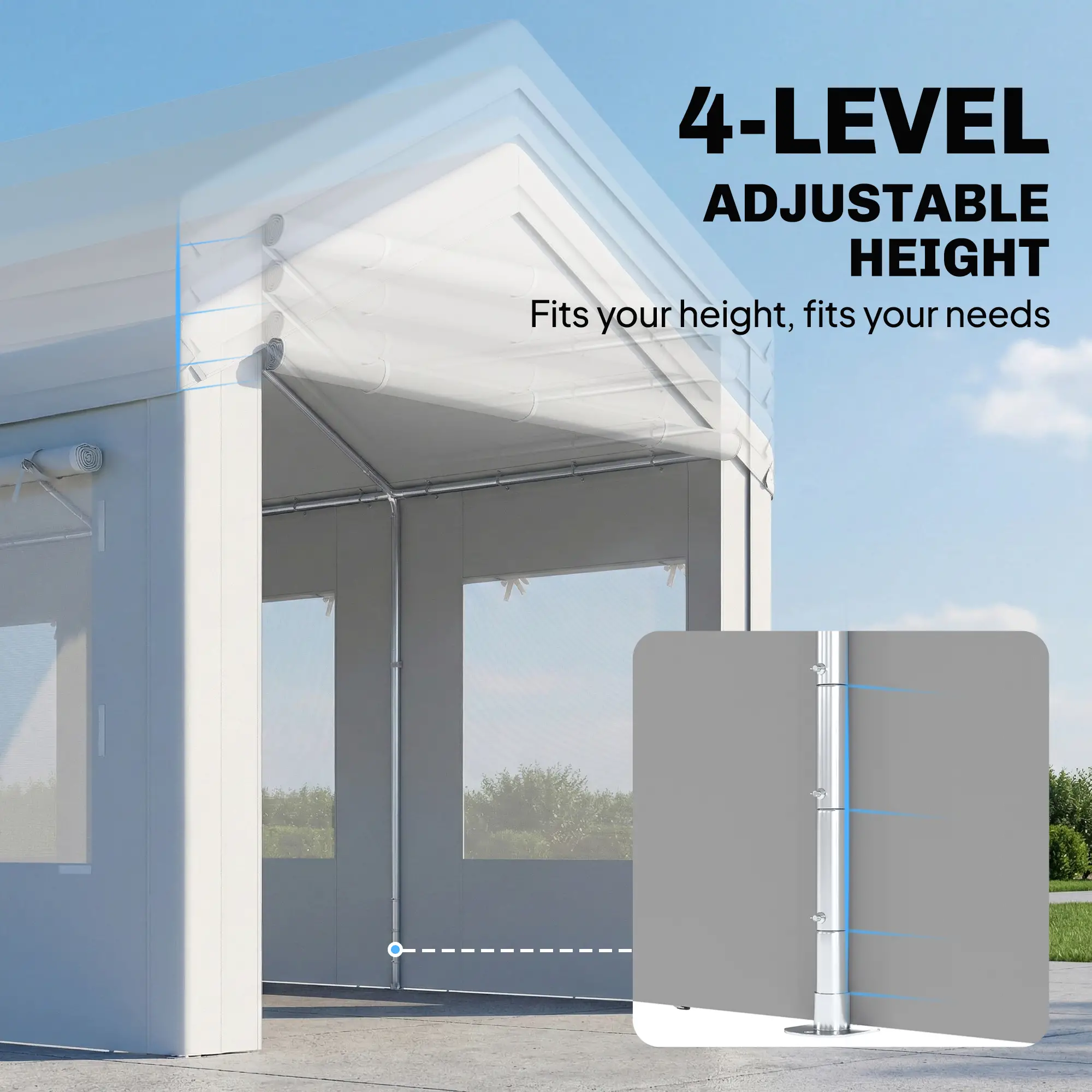 10' x 20' Heavy Duty Carport, Adjustable Garage Canopy Tent, White - Image 4