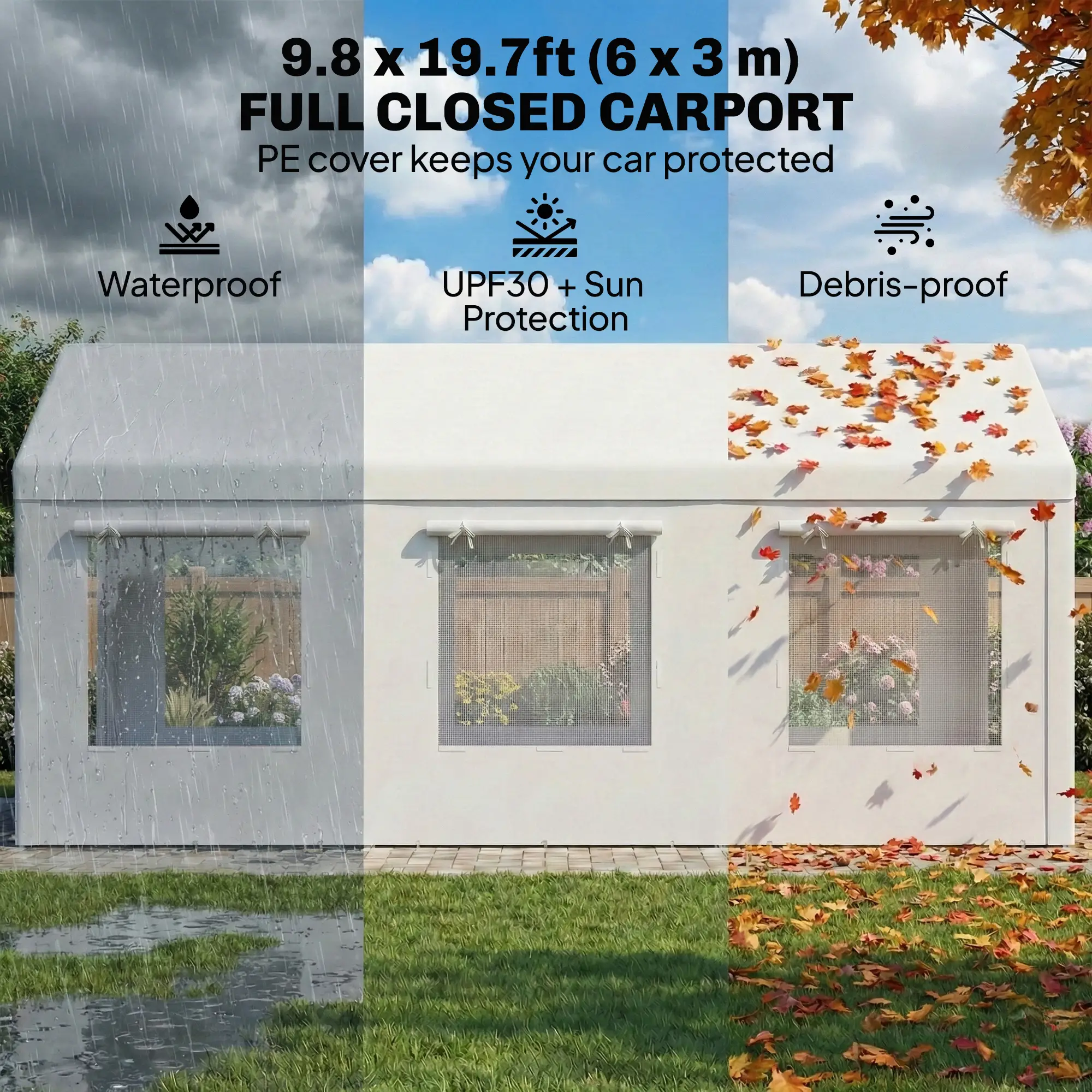 10' x 20' Heavy Duty Carport, Adjustable Garage Canopy Tent, White - Image 5