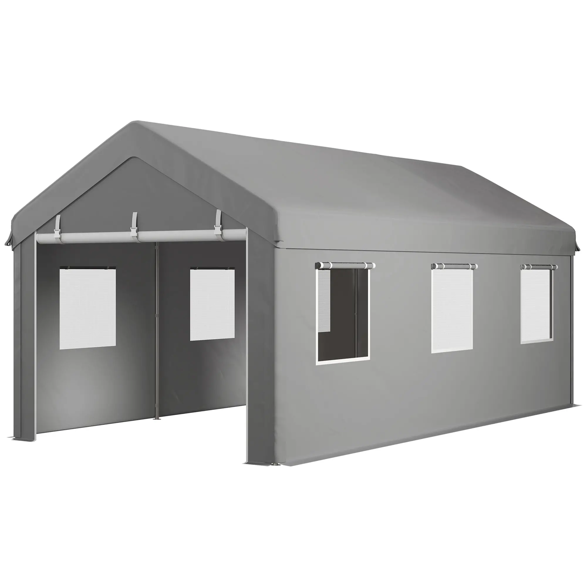 10' x 20' Heavy Duty Carport, Portable Garage, 6 Mesh Windows, 2 Doors, Grey