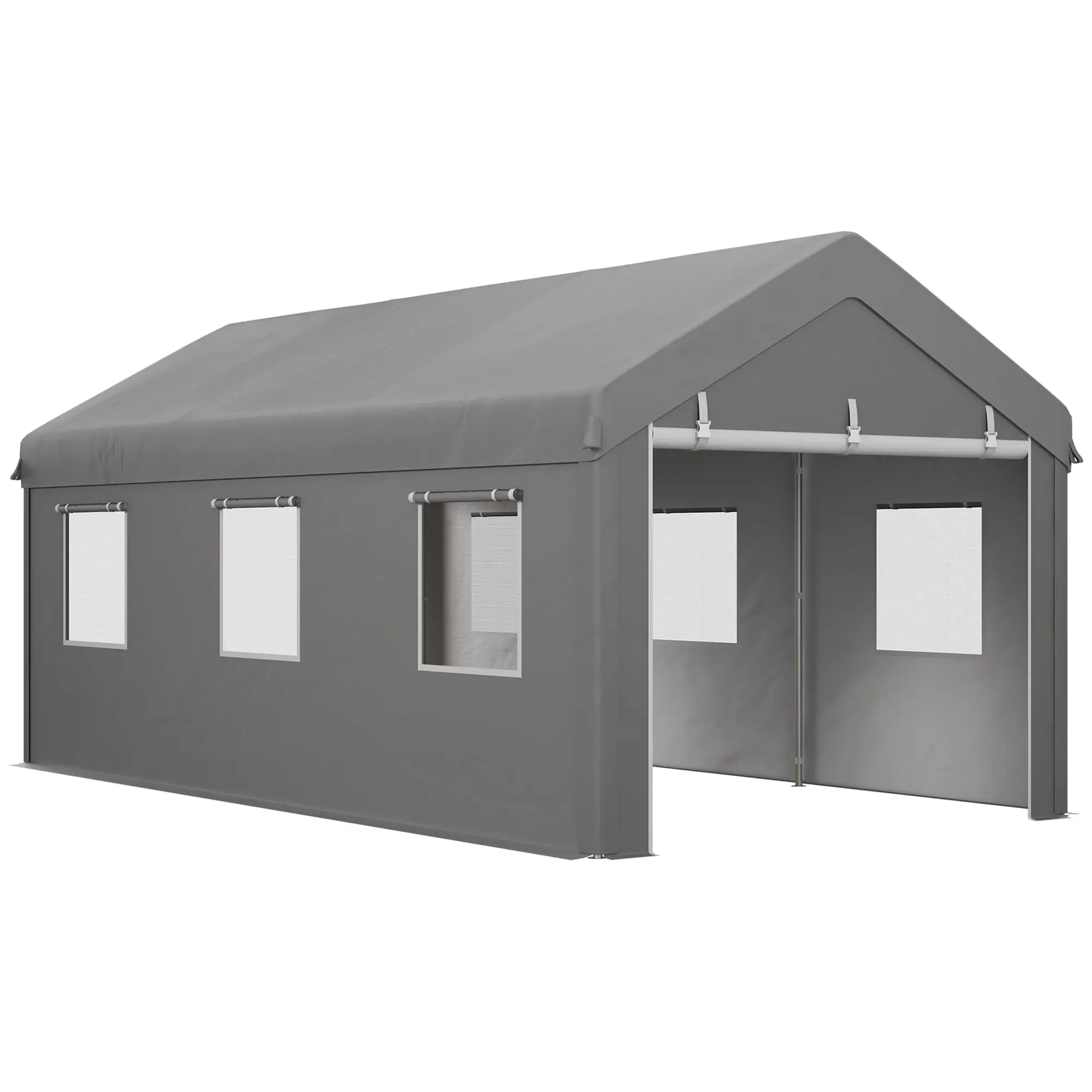10' x 20' Heavy Duty Carport, Portable Garage, 6 Mesh Windows, 2 Doors, Grey - Image 11