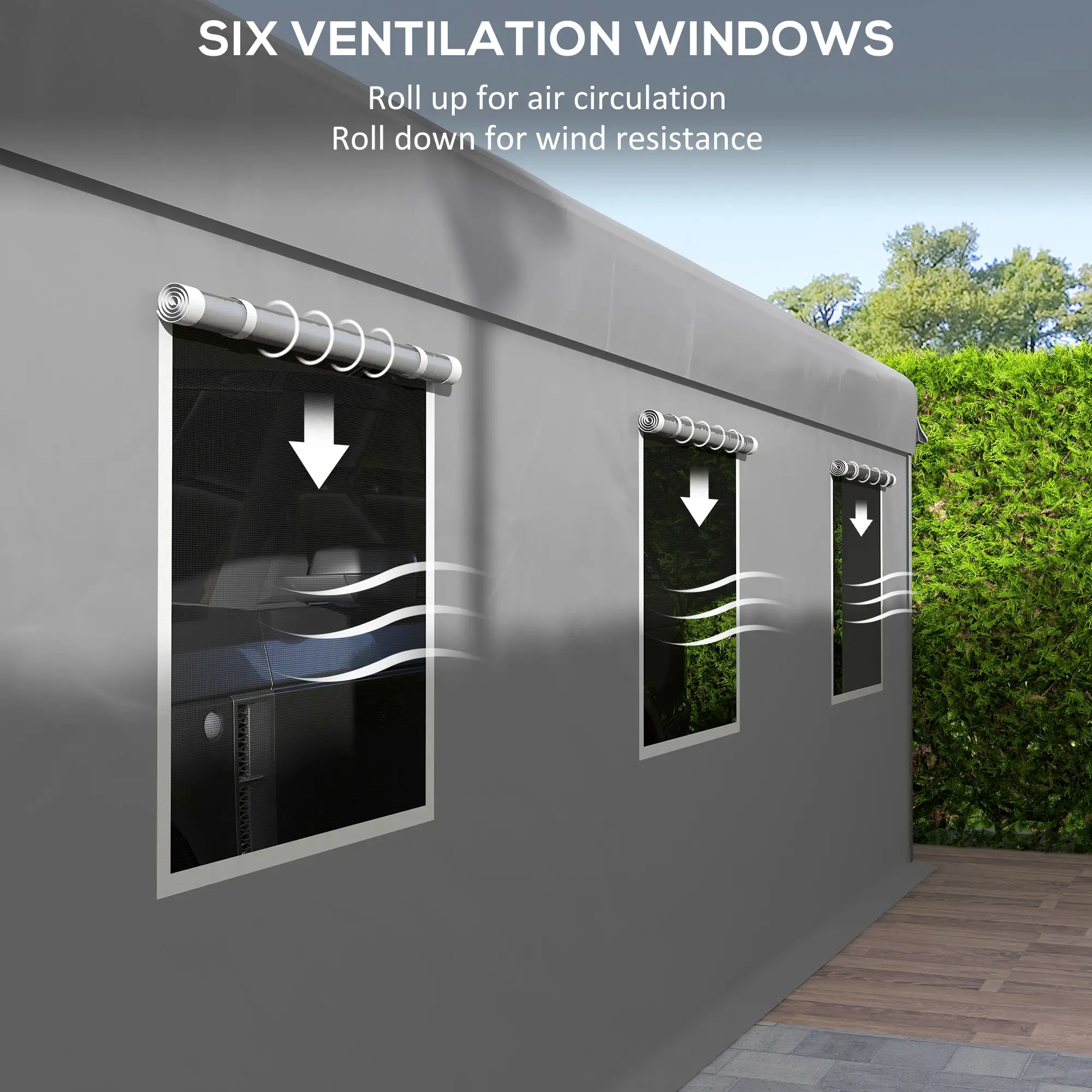 10' x 20' Heavy Duty Carport, Portable Garage, 6 Mesh Windows, 2 Doors, Grey - Image 5