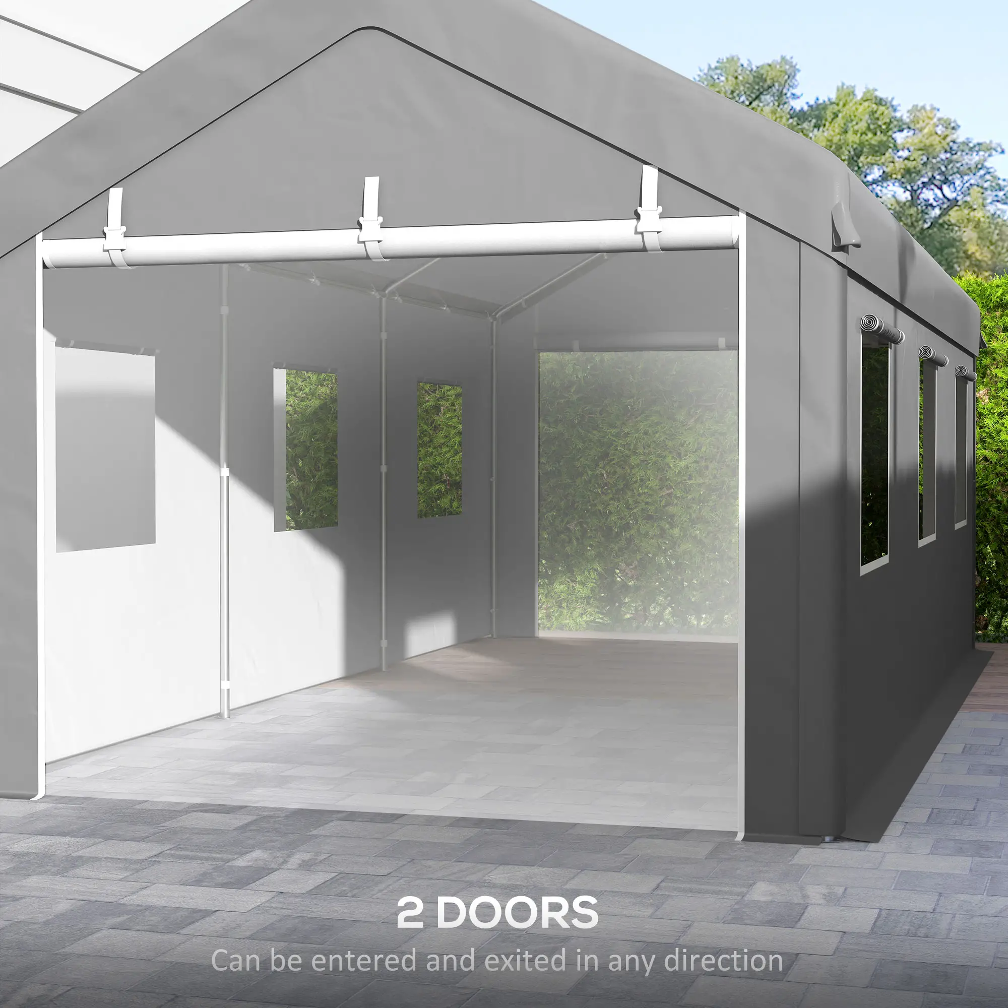 10' x 20' Heavy Duty Carport, Portable Garage, 6 Mesh Windows, 2 Doors, Grey - Image 6
