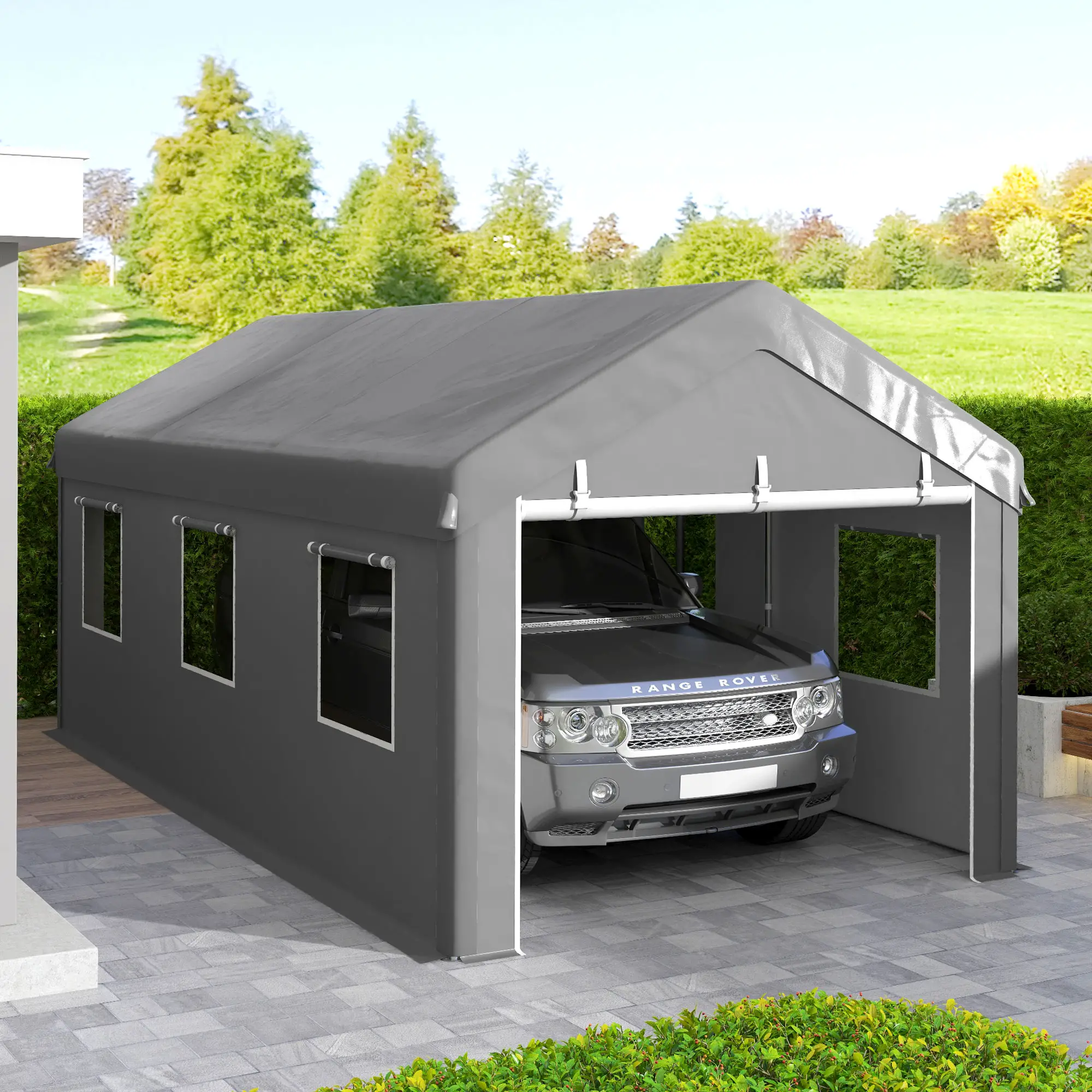 10' x 20' Heavy Duty Carport, Portable Garage, 6 Mesh Windows, 2 Doors, Grey - Image 8