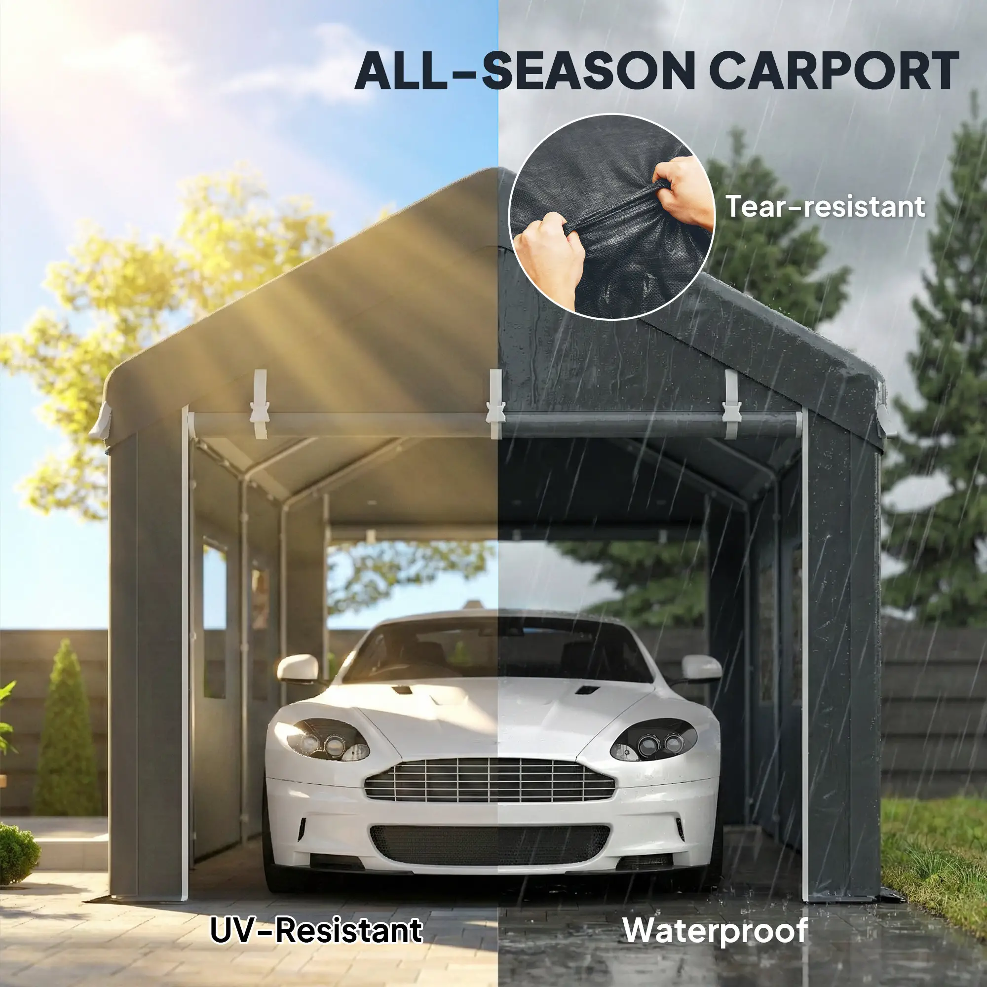 10' x 20' Heavy Duty Portable Garage, 6 Mesh Windows, 2 Doors, Dark Grey - Image 4