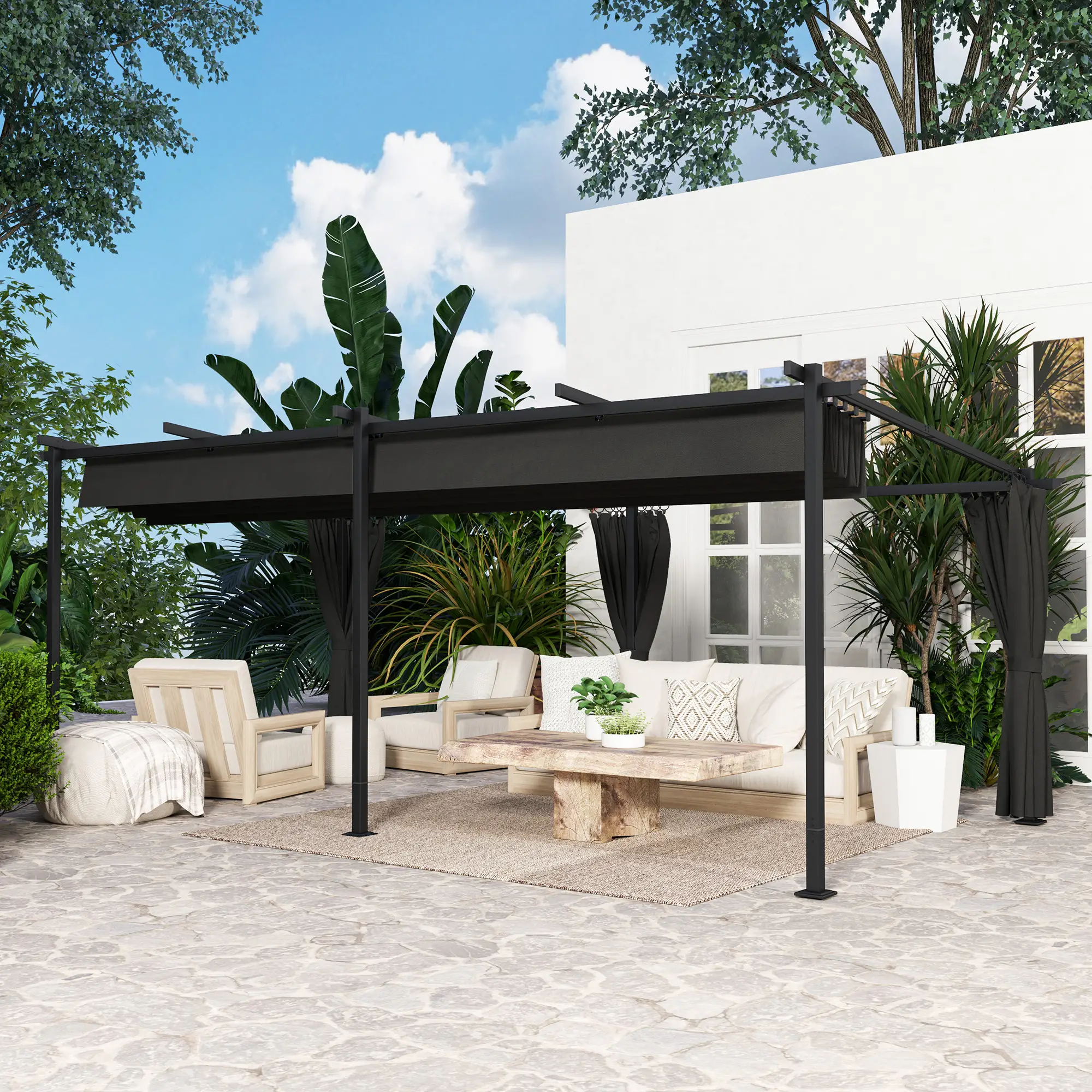 10' x 20' Metal Retractable Pergola Canopy, Outdoor Gazebo UPF30+ Sun Shade - Image 10