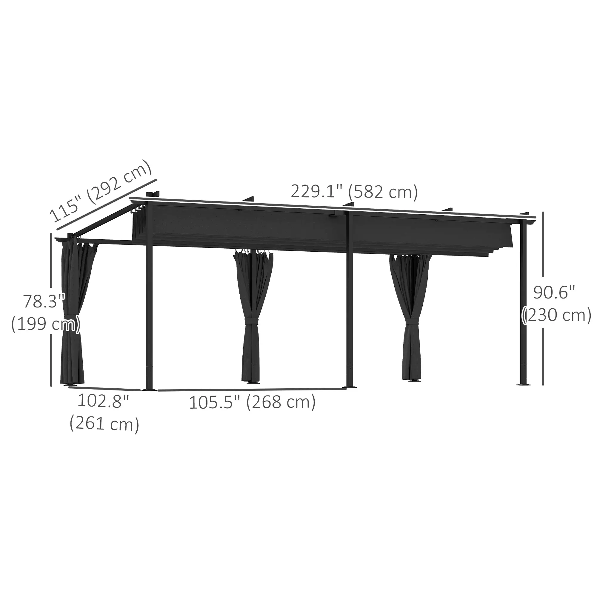 10' x 20' Metal Retractable Pergola Canopy, Outdoor Gazebo UPF30+ Sun Shade - Image 3