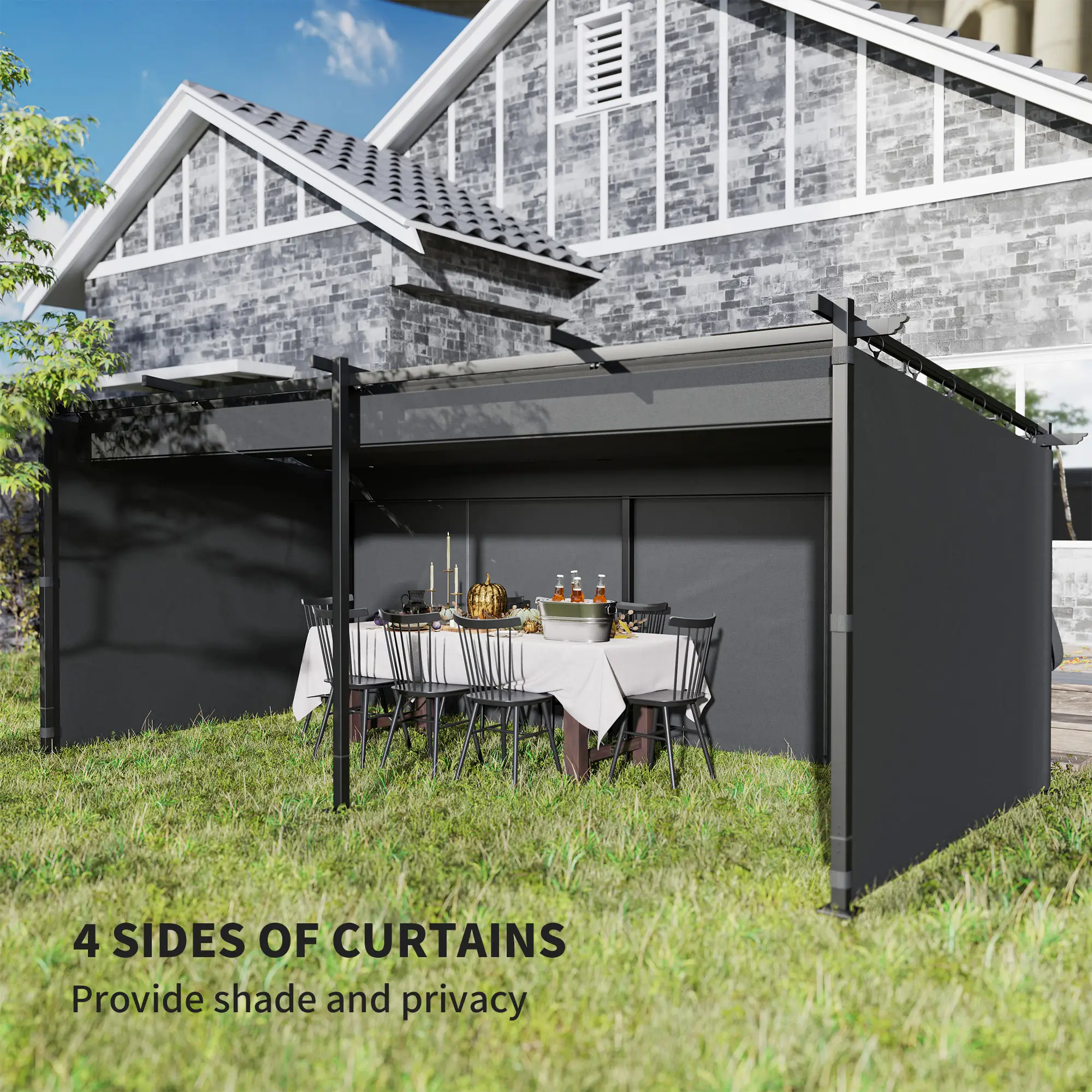 10' x 20' Metal Retractable Pergola Canopy, Outdoor Gazebo UPF30+ Sun Shade - Image 5
