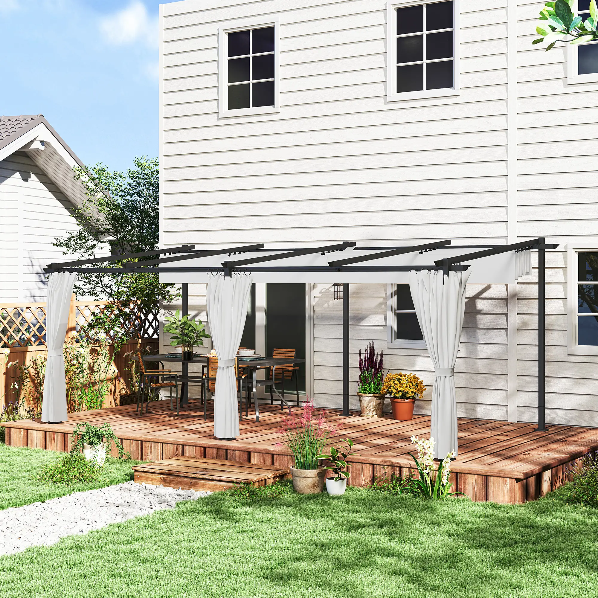 10' x 20' Metal Retractable Pergola Canopy With Sidewalls, Outdoor Gazebo UPF30+ Sun Shade Shelter - Image 2
