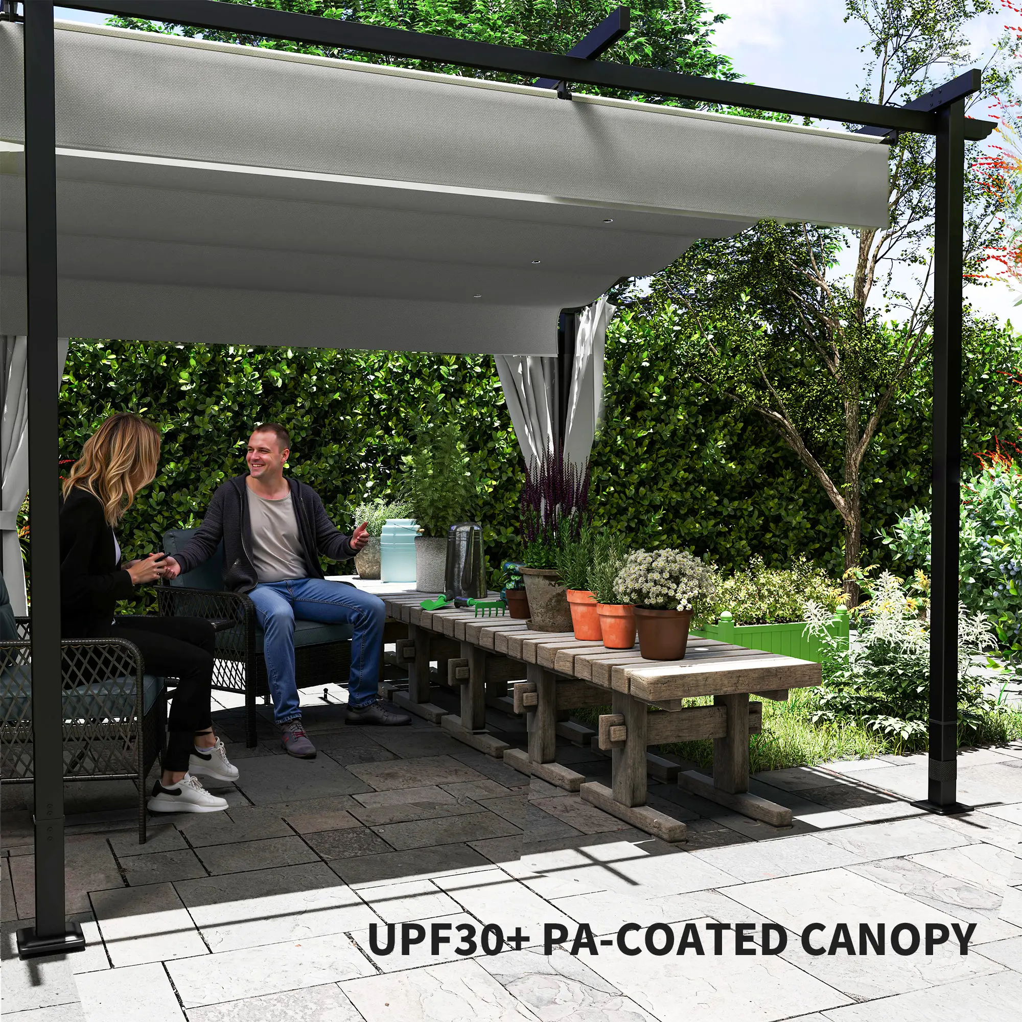 10' x 20' Metal Retractable Pergola Canopy With Sidewalls, Outdoor Gazebo UPF30+ Sun Shade Shelter - Image 6