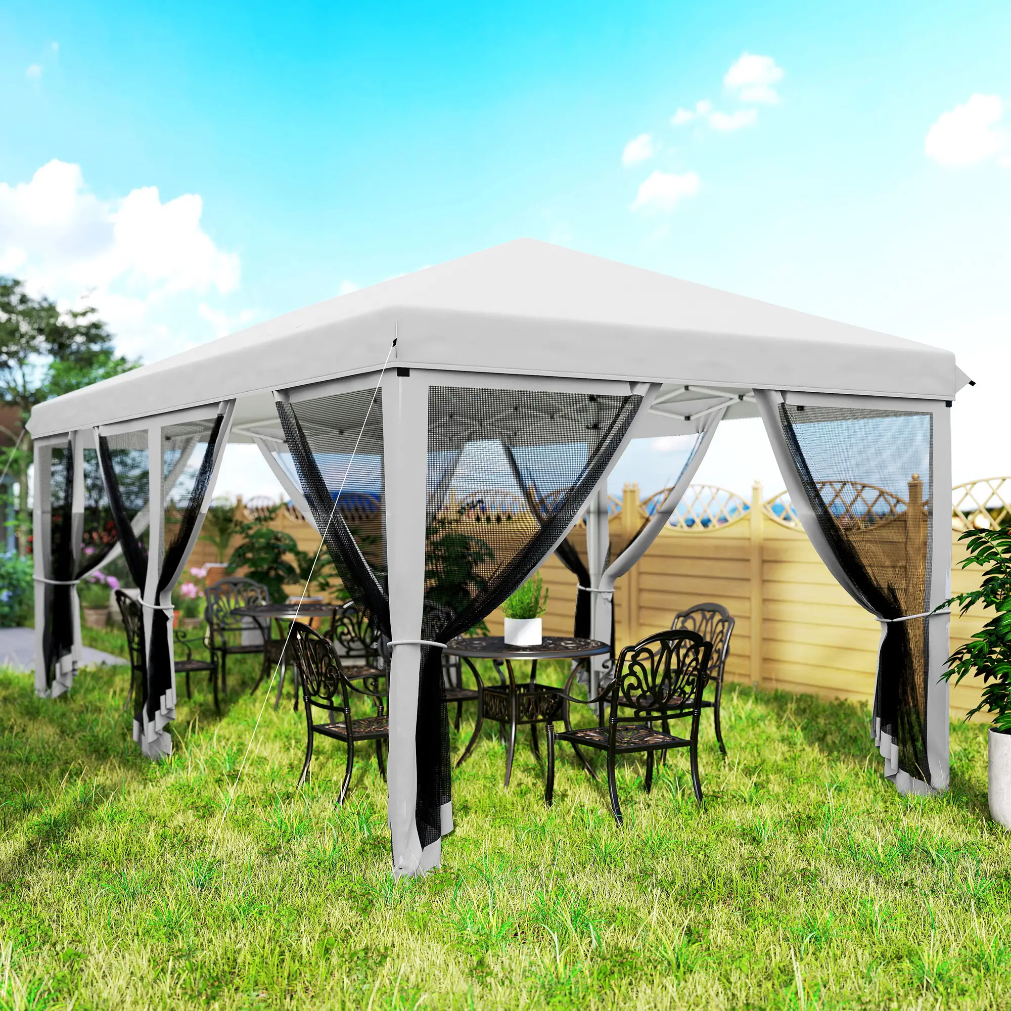 10' x 20' Pop Up Canopy Tent Gazebo, Removable Mesh Sidewall, White - Image 10