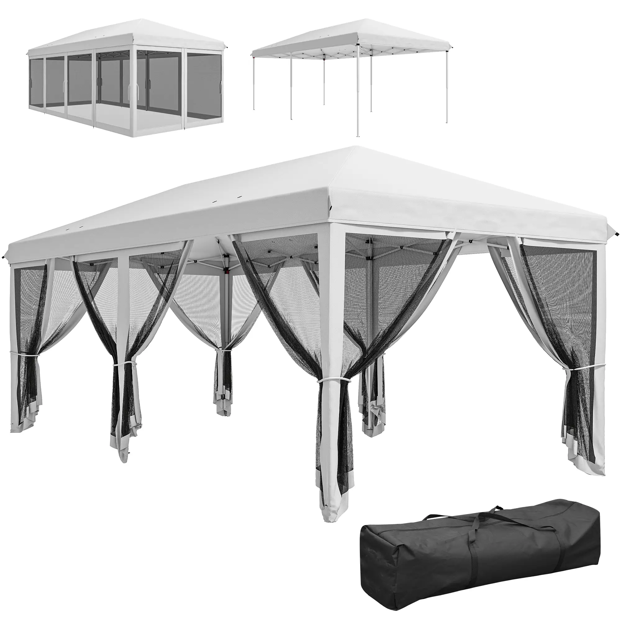 10' x 20' Pop Up Canopy Tent Gazebo, Removable Mesh Sidewall, White - Image 11