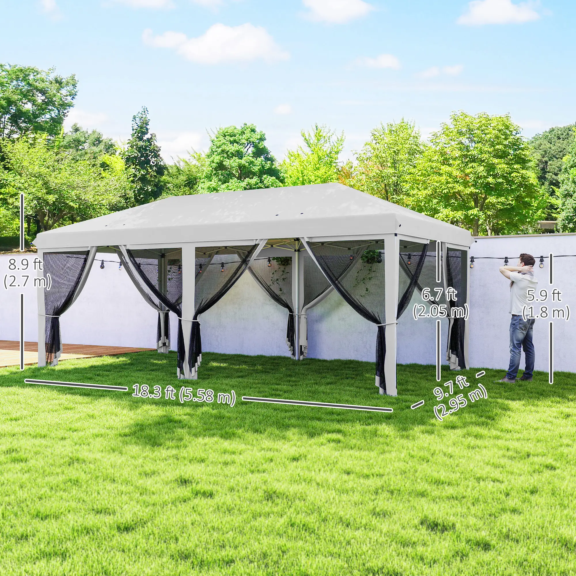 10' x 20' Pop Up Canopy Tent Gazebo, Removable Mesh Sidewall, White - Image 3